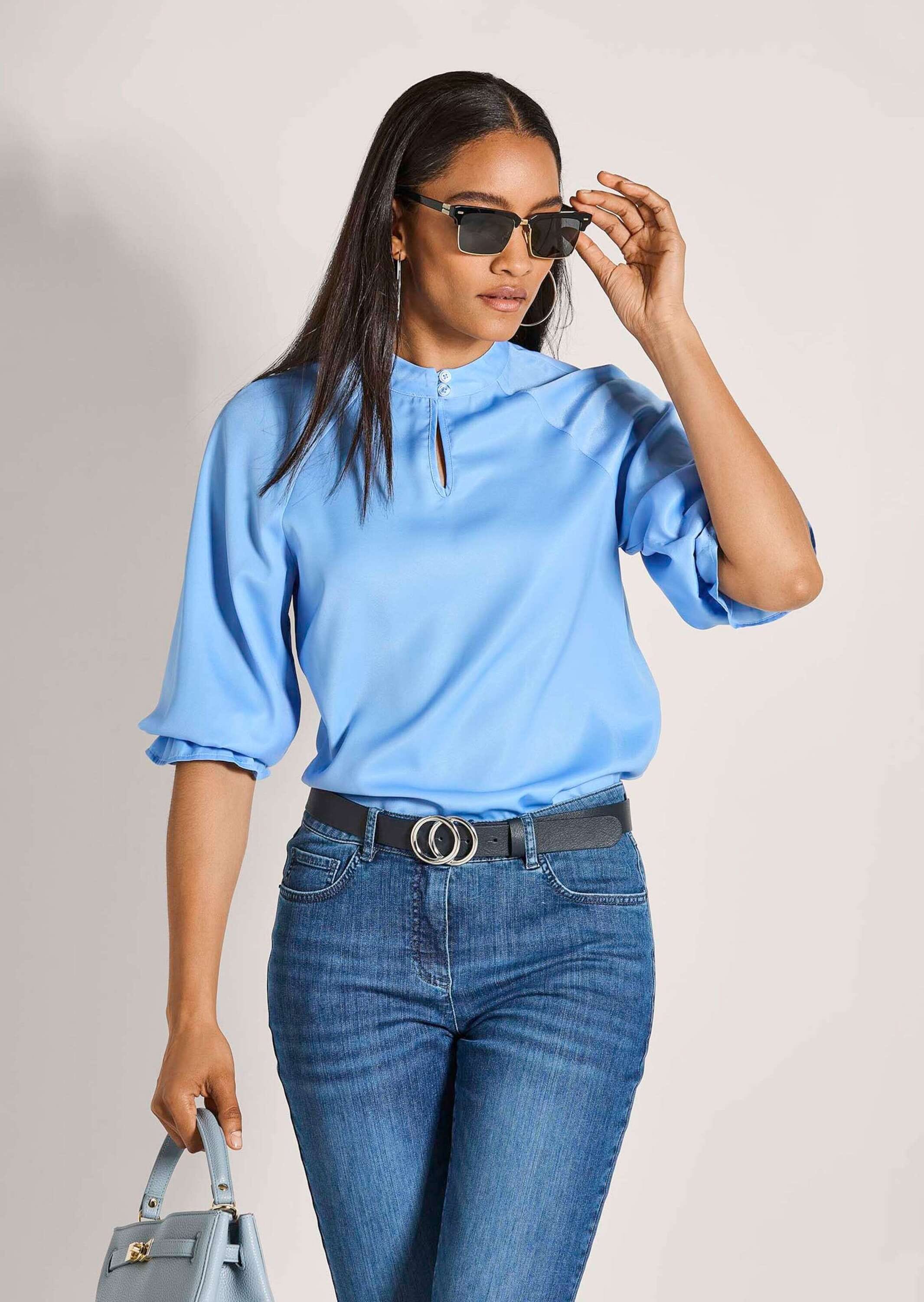 MADELEINE Langarmbluse »Bluse Elegante Damenbluse mit Stehkragen«