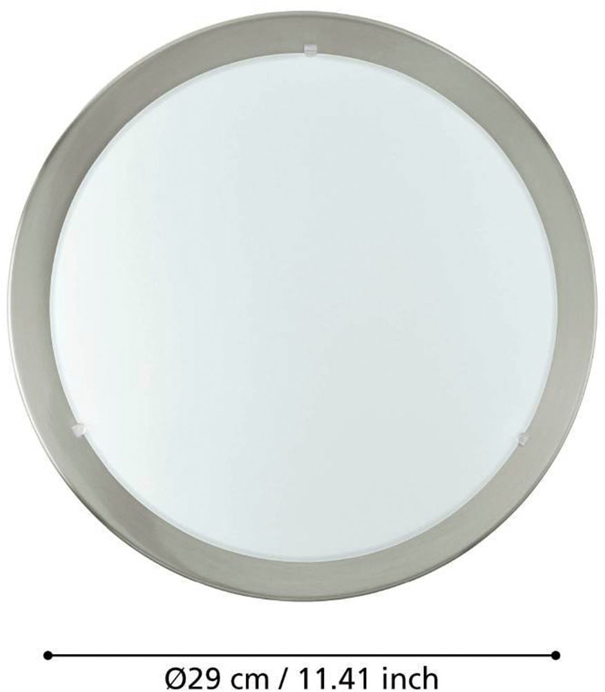 EGLO Deckenleuchte »PLANET Deckenlampe, silber, weißes satiniertes Glas, Küchenlampe, E27« E27 1 Stk. Wohnzimmerlampe, Flurlampe, Esszimmer, Büro, zeitlos, 29x29x8,5cm