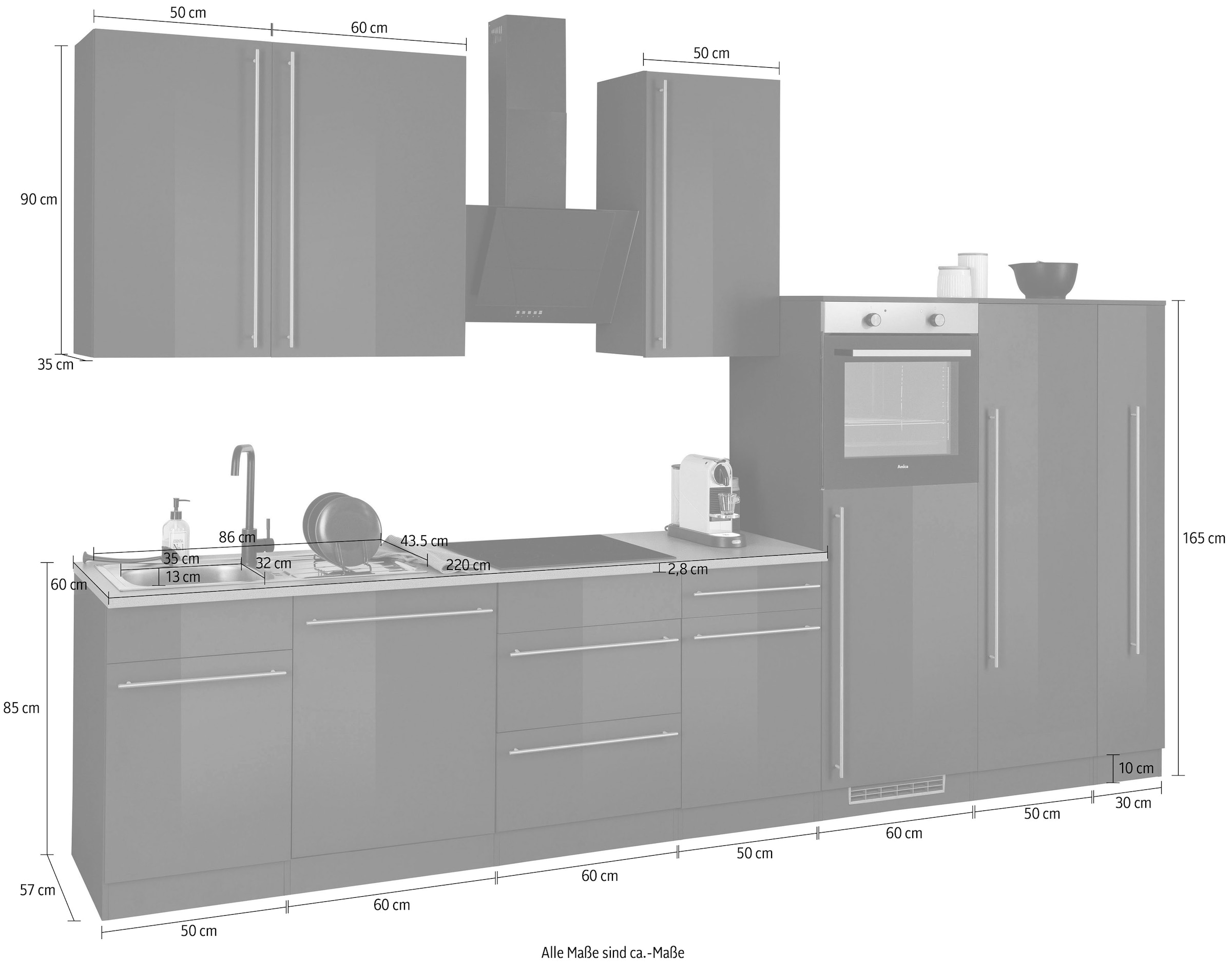 wiho Küchen Küchenzeile »Chicago«, ohne E-Geräte, Breite 360 cm auf  Rechnung bestellen