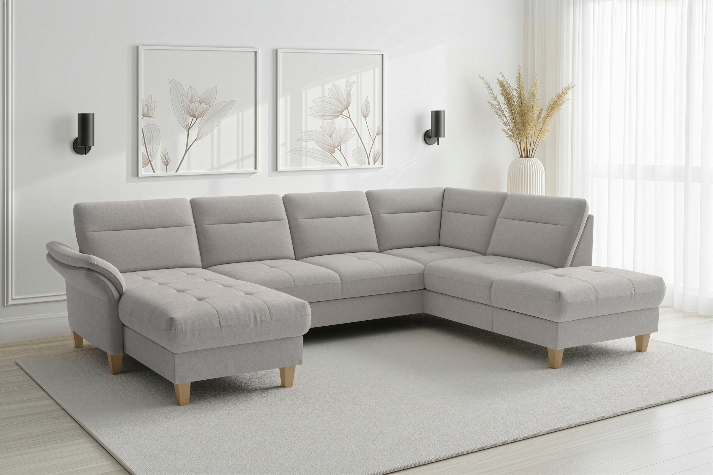 sit&more Wohnlandschaft "Pamela U-Form, B: 292 cm, optional Schlaffunktion & Bettkasten" wahlweise mit Armteilverstellung, Sofa mit Federkern, Sitzhöhe: 48 cm