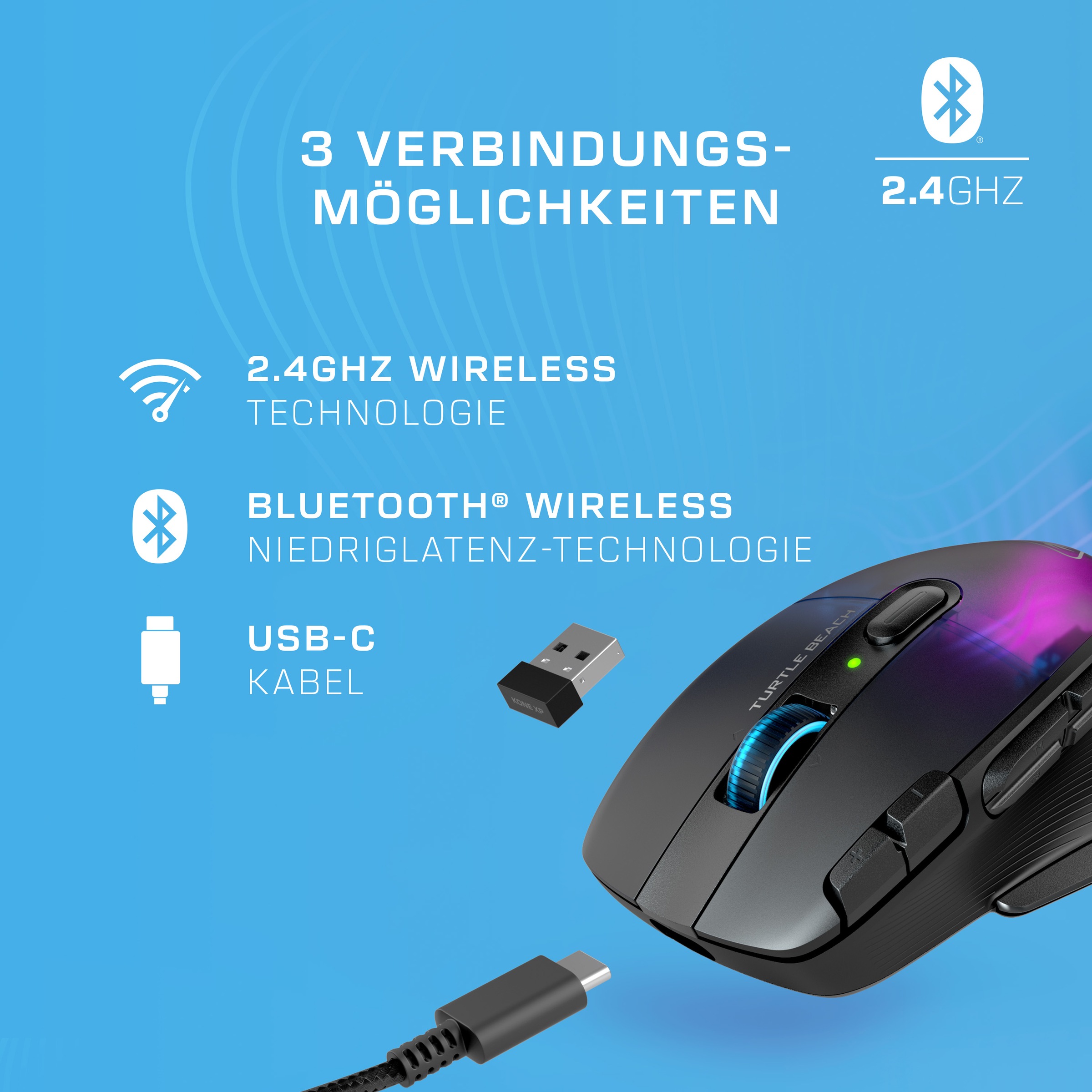 Turtle Beach Gaming-Maus »Kone XP Air«, Bluetooth-Funk-kabelgebunden, DPI-Schalter