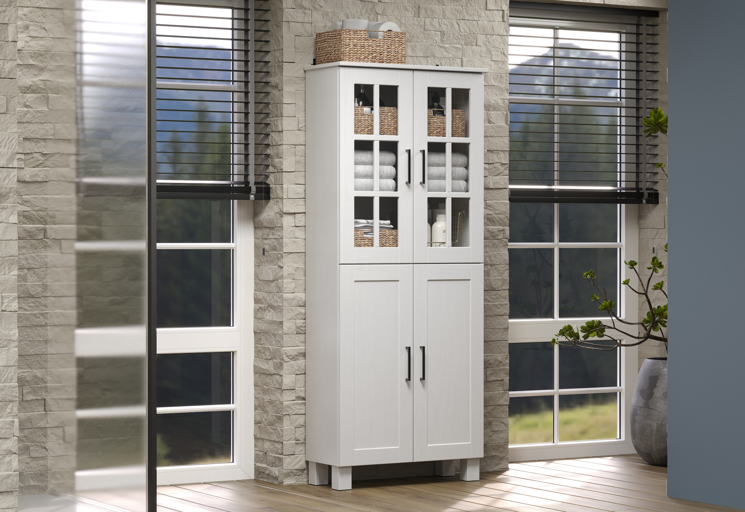 welltime Hochschrank »Ulea«, (1 St.), Breiter Badschrank aus Massivholz - Maße (B/T/H) 70/30/170 cm