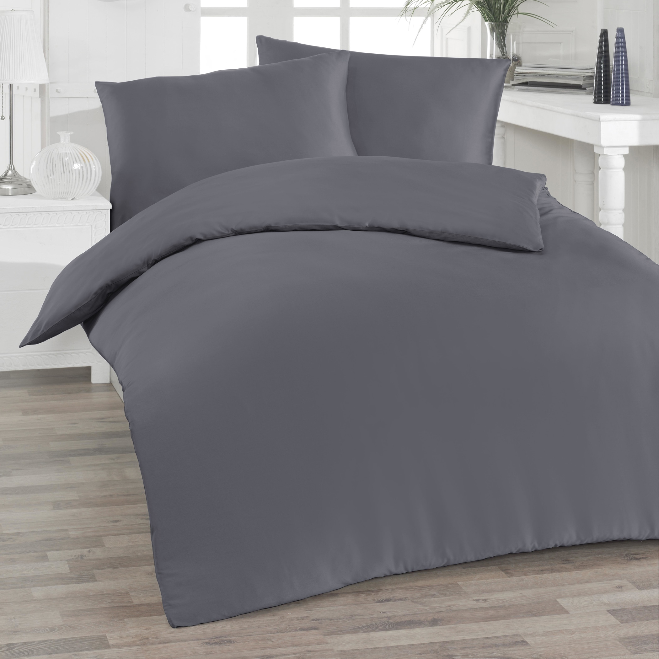 Florella Bettwäsche »UNI graphit Edel-Satin,  100% Baumwolle«