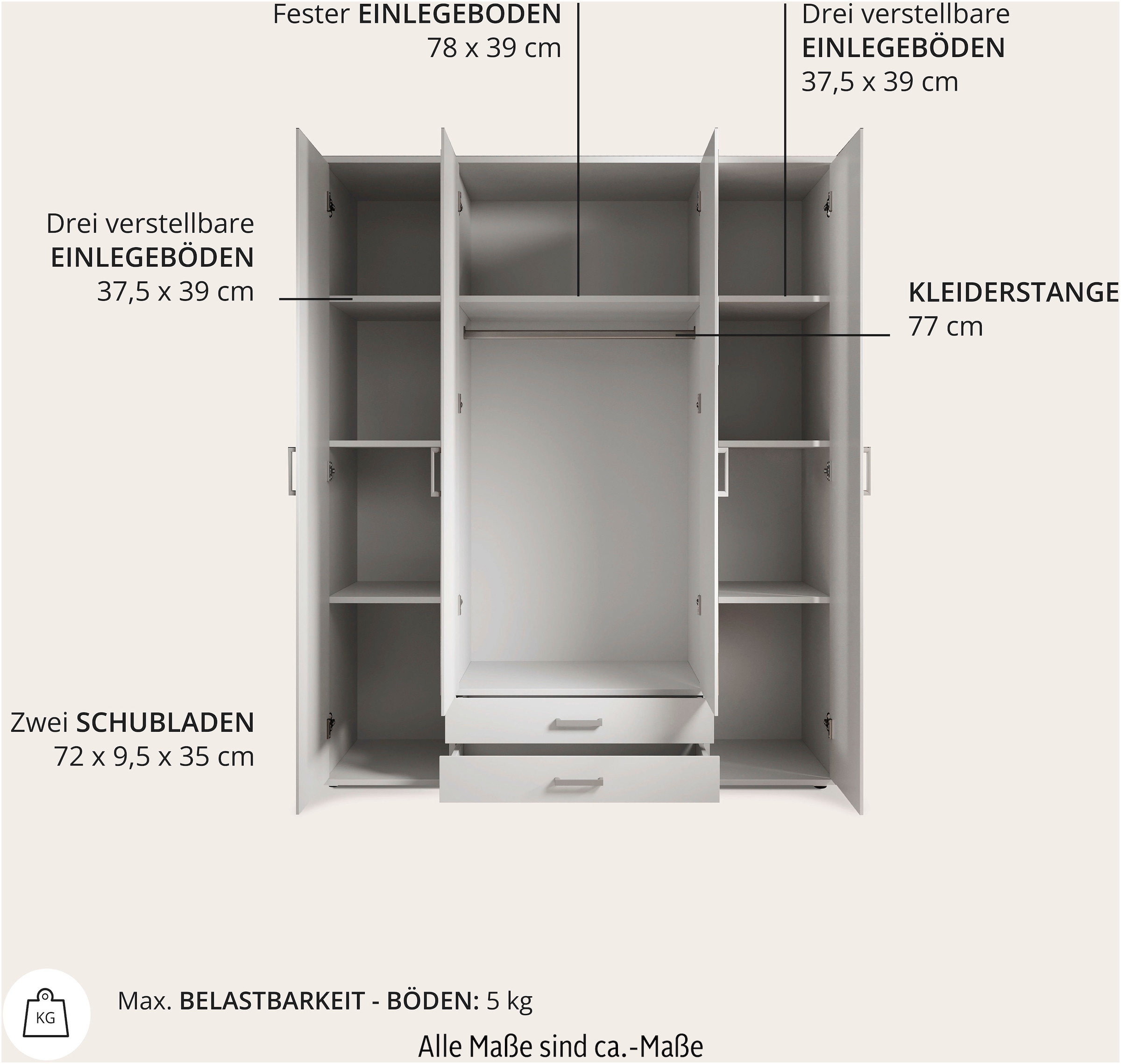 Schlafkontor Kleiderschrank »Karl Drehtürenschrank Schlafzimmerschrank mit Spiegel Garderobe«, in 2 Breiten, mit zusätzlichen Einlegeböden TOPSELLER