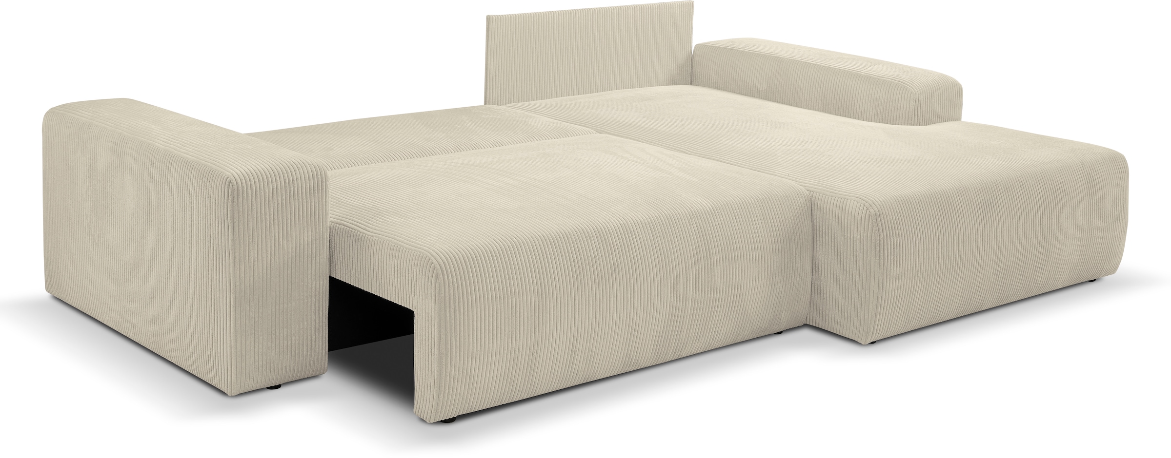WERK2 Ecksofa »Hugo-L, kuschelweiche Trendstoffe Cord und Breitcord, L-Form«, Design Ecksofa in Cord mit Schlaffunktion & Bettkasten, Breite 267cm