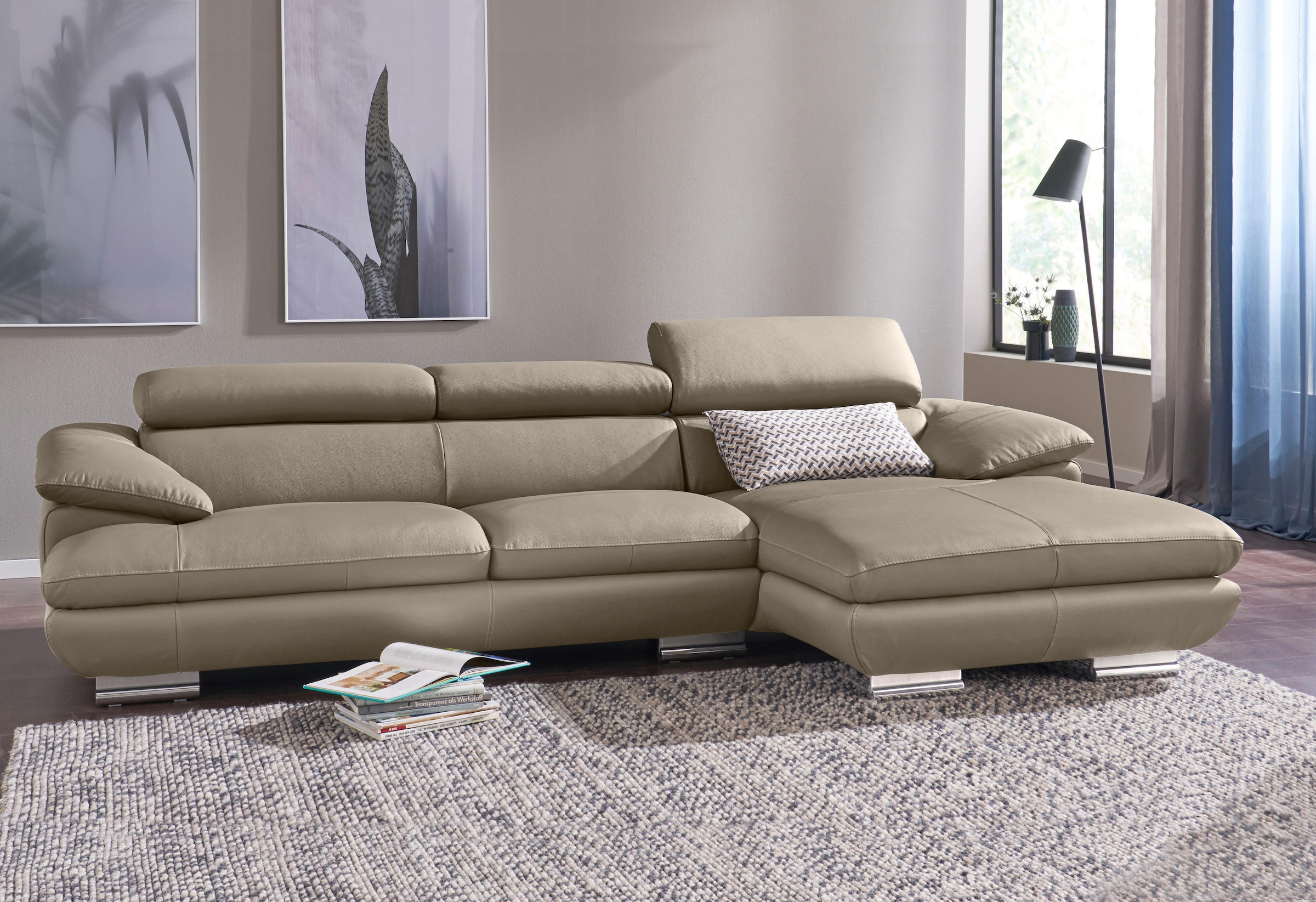 CALIA ITALIA Ecksofa »Magic, ein italienisches Sofa zum Träumen, erstklassiger Sitzkomfort«, mit verstellbaren Kopfteilen, in 2 Lederqualitäten
