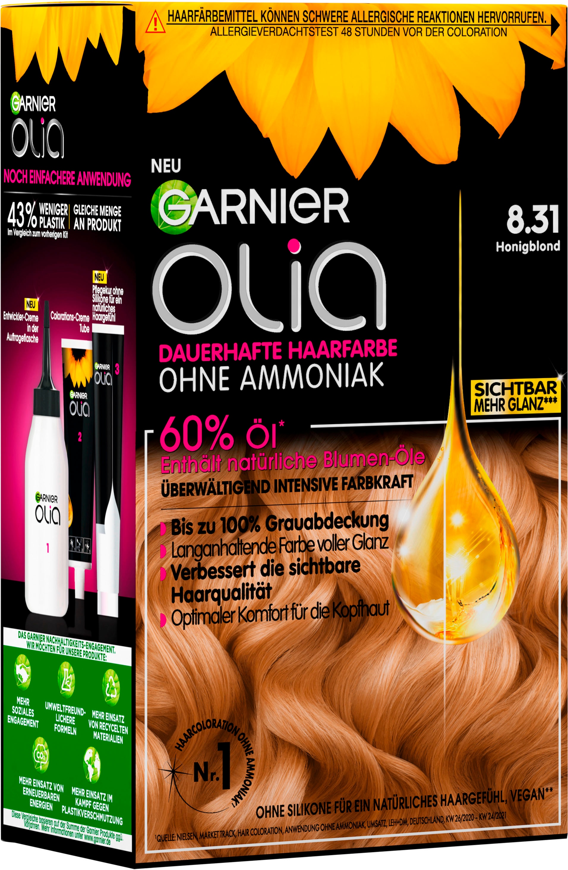 GARNIER Coloration »Garnier Olia dauerhafte Haarfarbe«, (Set, 3 tlg.), mit pflegender Formel