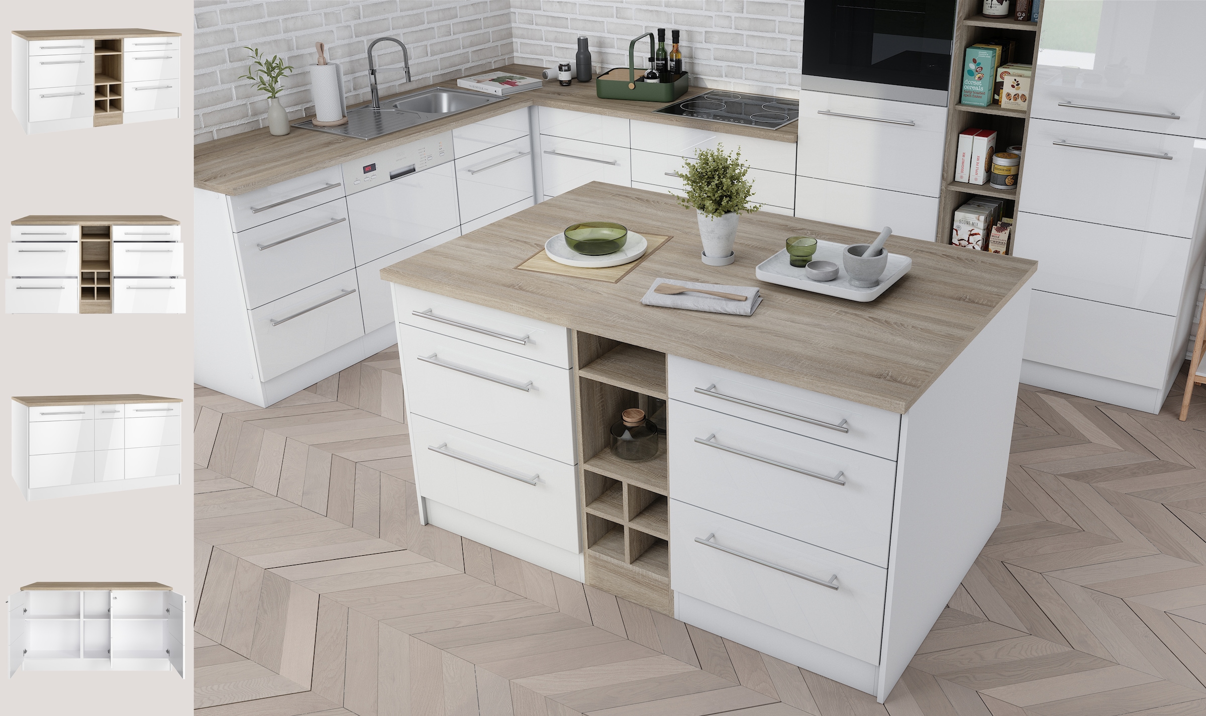 HELD MÖBEL Kücheninsel »Wien«, Breite 153 cm, MDF-Fronten, Flaschenregal
