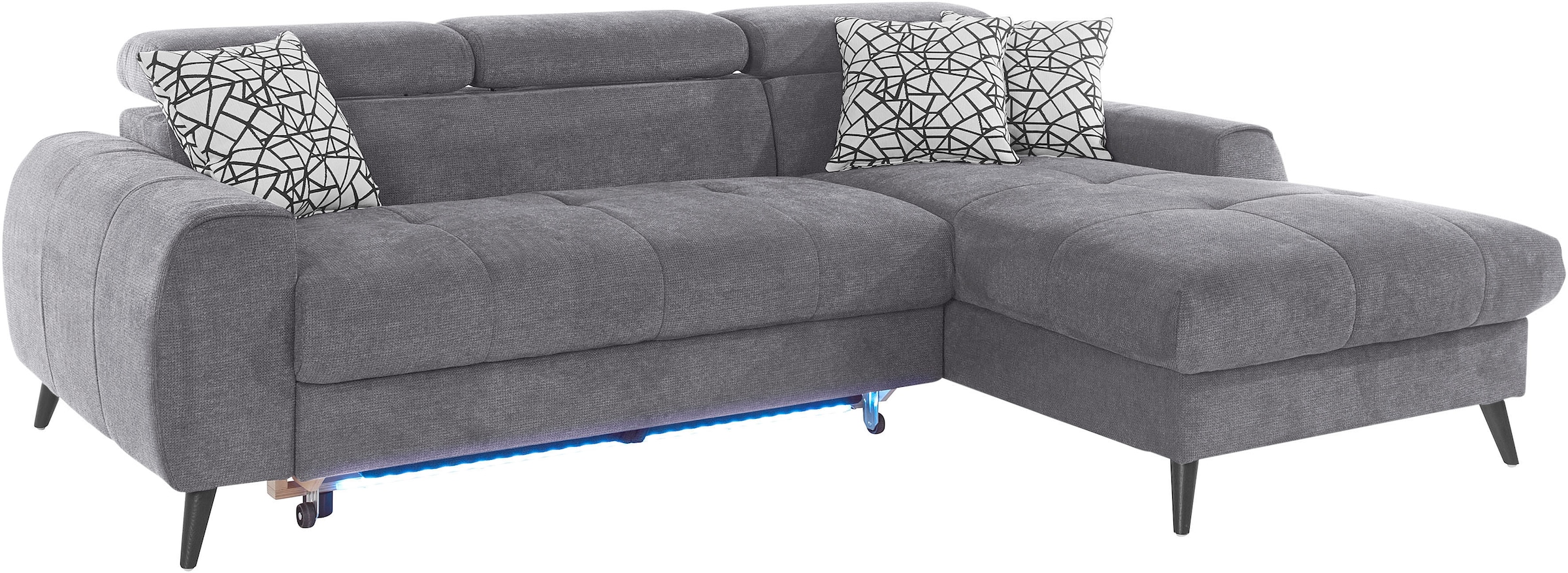 COTTA Ecksofa »Mia L-Form mit 3 Zierkissen«, wahlweise mit Bettfunktion, Bettkasten, Beleuchtung & Wireless-Charger