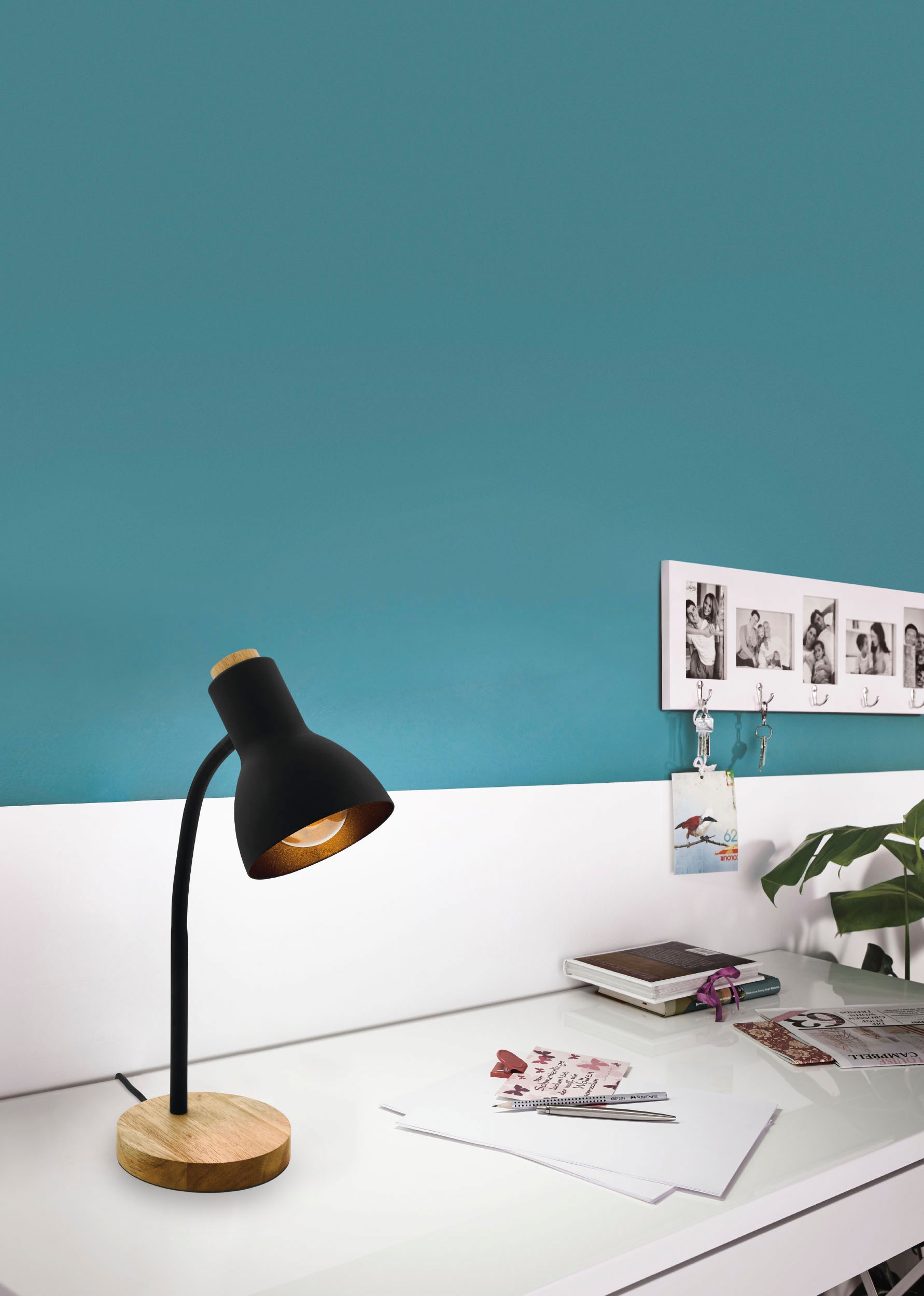 EGLO Tischleuchte »VERADAL Tischlampe, Holz, Kunststoff und Stahl, E27, IP20, Lampe«, Leuchtmittel E27 | Leuchtmittel wechselbar-ohne Leuchtmittel, Tischleuchte, Tischlampe, schwarz, braun, 1X40W exkl.
