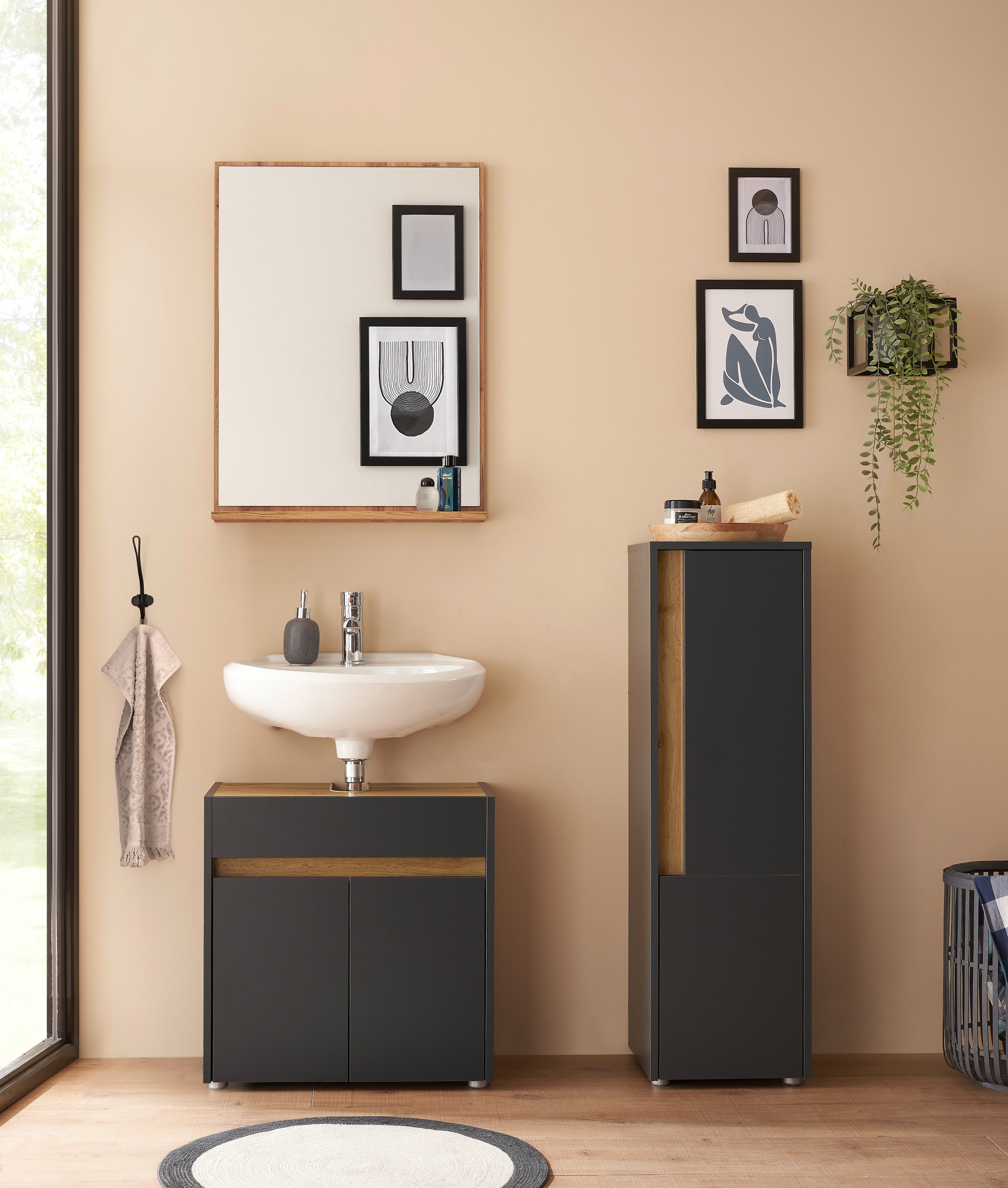 INOSIGN Waschbeckenunterschrank »CITY/GIRON, Waschtisch mit Griffmulde, Badschrank in zeitlosem Design«, in den Farben Weiß und Anthrazit verfügbar, viel Stauraum