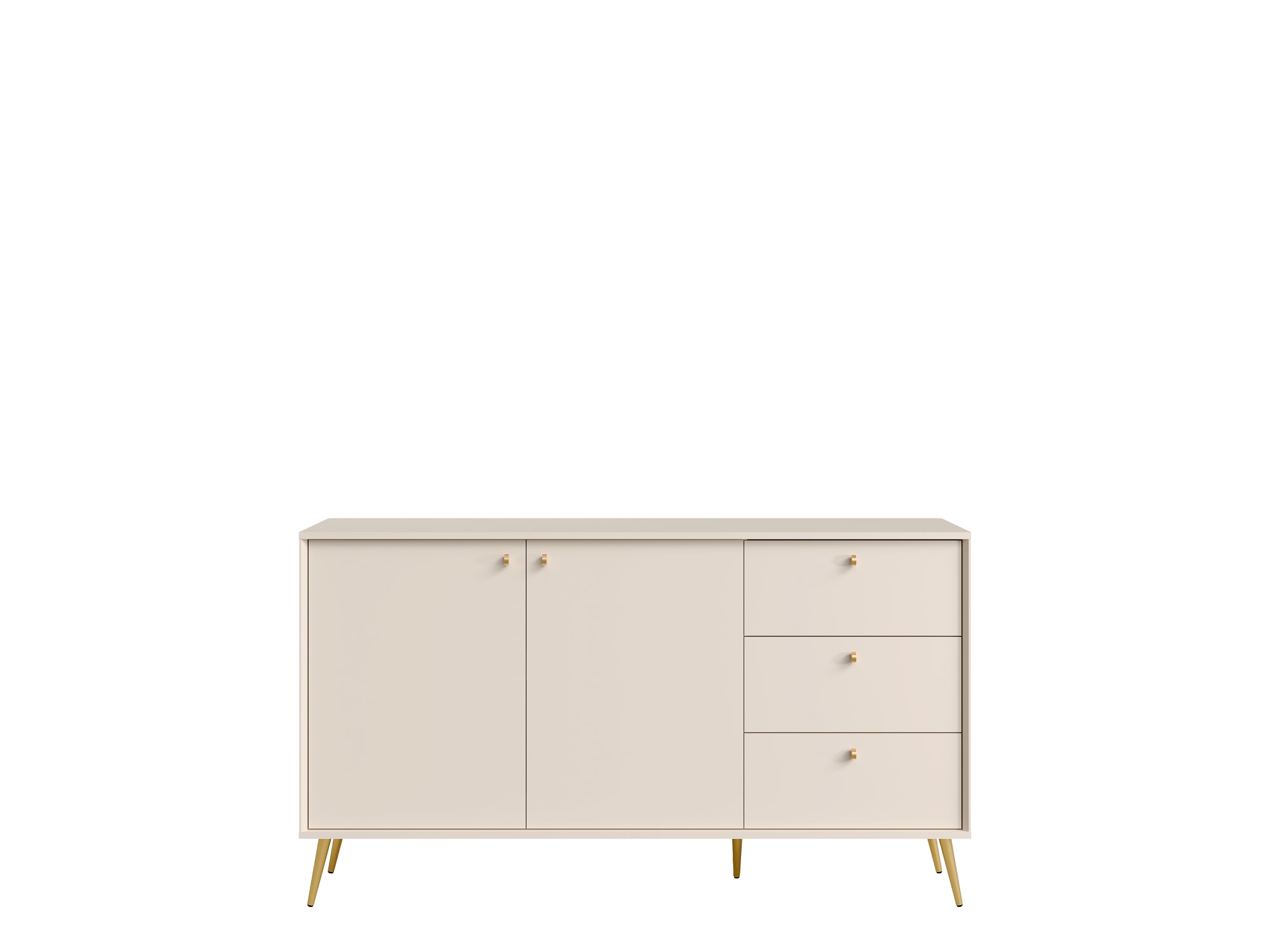 Home affaire Kommode »ROMELIS Sideboard mit 3 Schubladen und 2 Türen, B/T/H: 156/40,5/89 cm« Beige Kommode mit goldenen Griffen auf goldenen Füßen, viel Stauraum