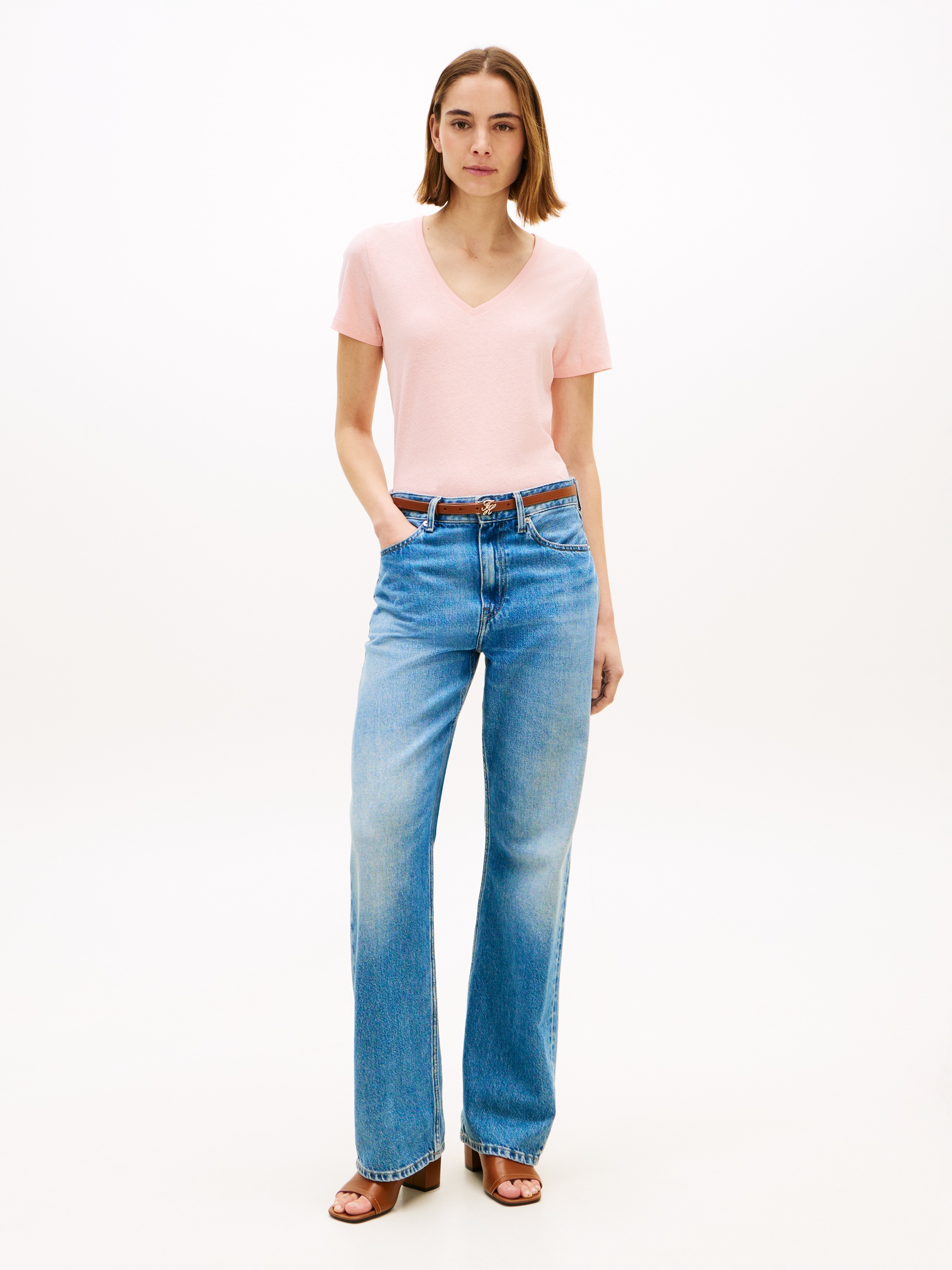 Tommy Hilfiger Kurzarmshirt »CO LINEN V-NECK SHORT SLEEVE TEE« mit V-Ausschnitt, Regular Fit