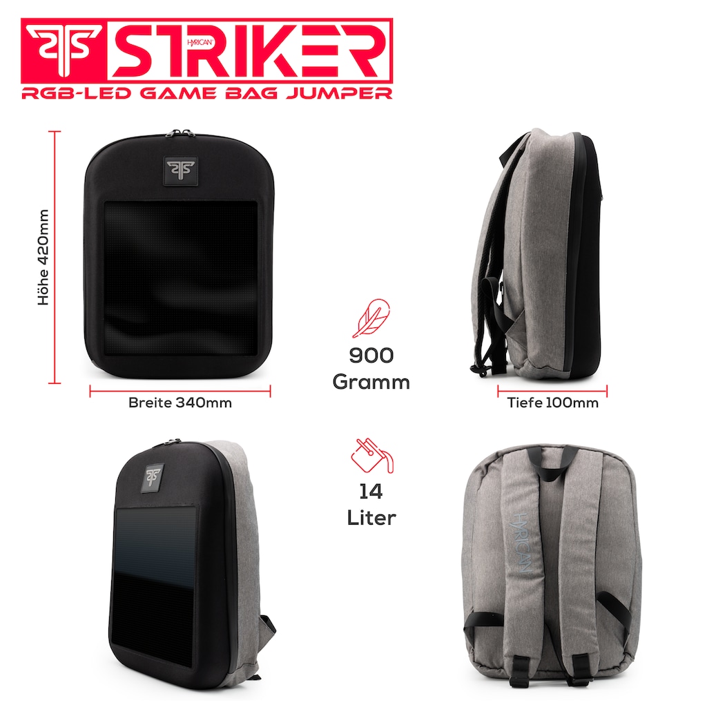 Hyrican Gaming-Laptoprucksack »Striker Game Bag JUMPER NOZ01494, mit App gesteuerte RBG-LEDs, Für Notebooks bis 15,6 Zoll, gepolsterte Schultergurte, besonders widerstandsfähige Hartschale«