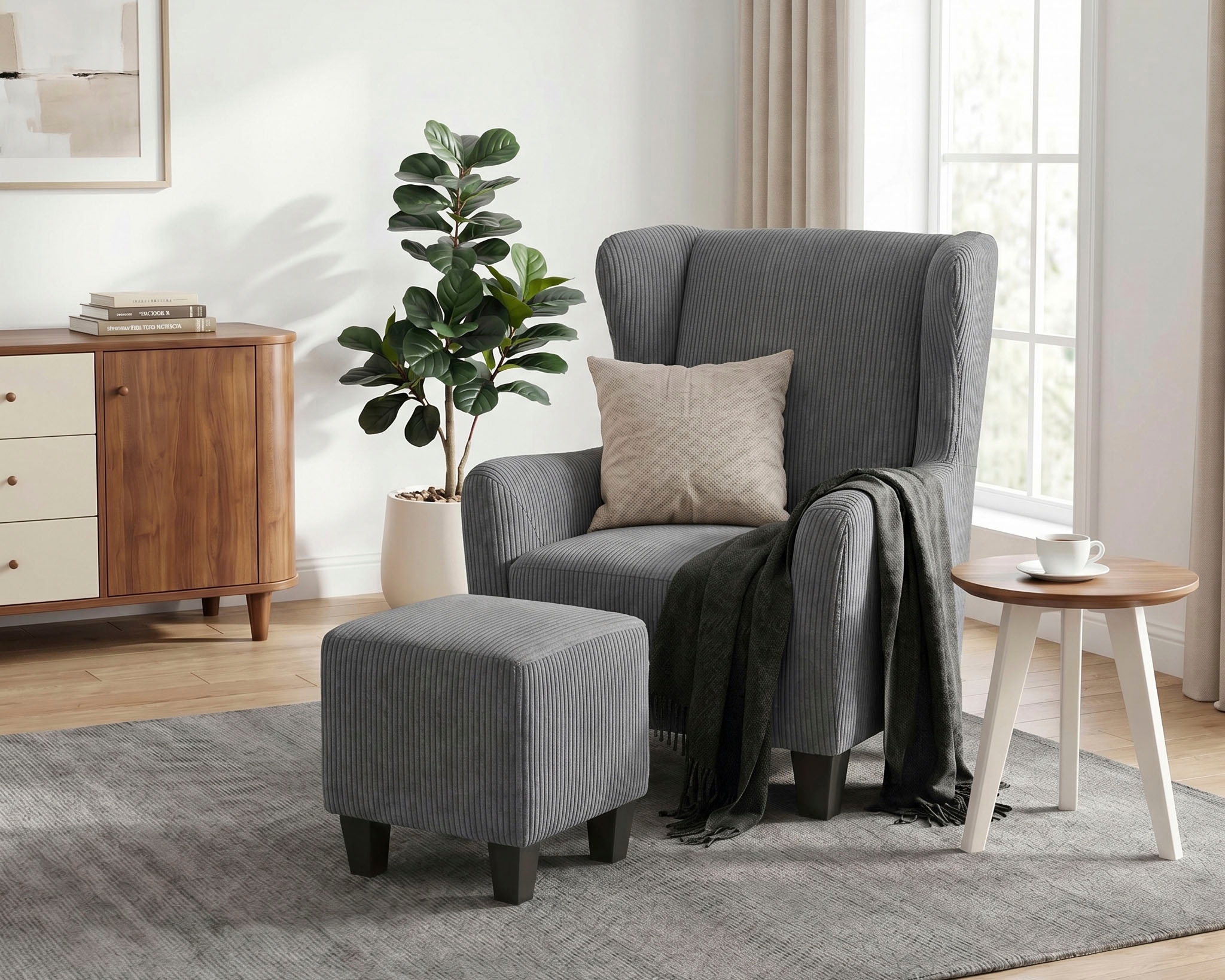OTTO home Ohrensessel »CHILLY, Cord-Bezug, Sessel mit Hocker« Set, bestehend aus Sessel und Hocker, 2 Stk. tlg. Unser Dauertiefpreis