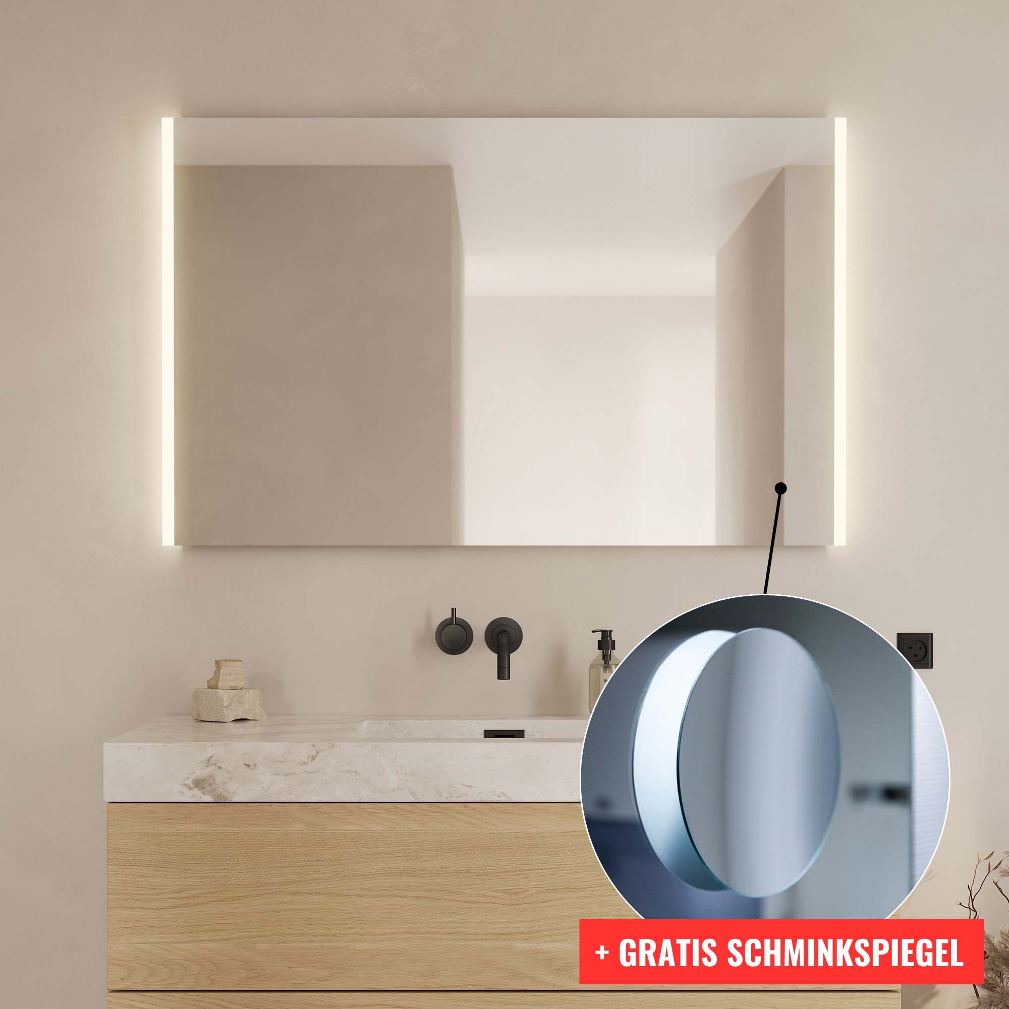 Loevschall Badspiegel »Lago, Spiegel Bundle inkl. Schminkspiegel, Badezimmerspiegel«, x5 Kosmetikspiegel, LED Beleuchtung, Einstellbar, Dänisches Design