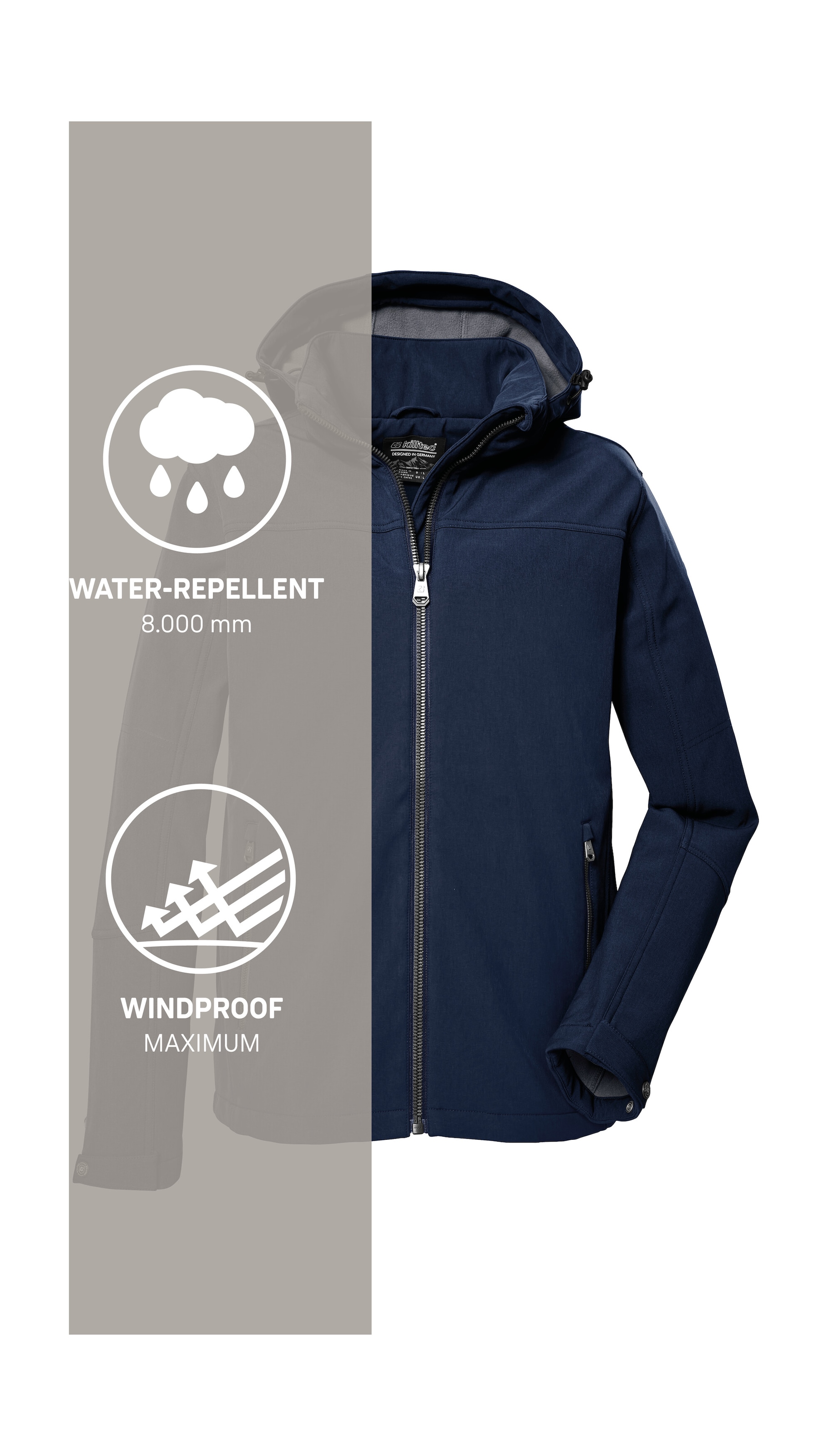 Killtec Softshelljacke »Herren Softshelljacke«, Wasserabweisende Softshelljacke mit Fleece, abnehmbarer Kapuze