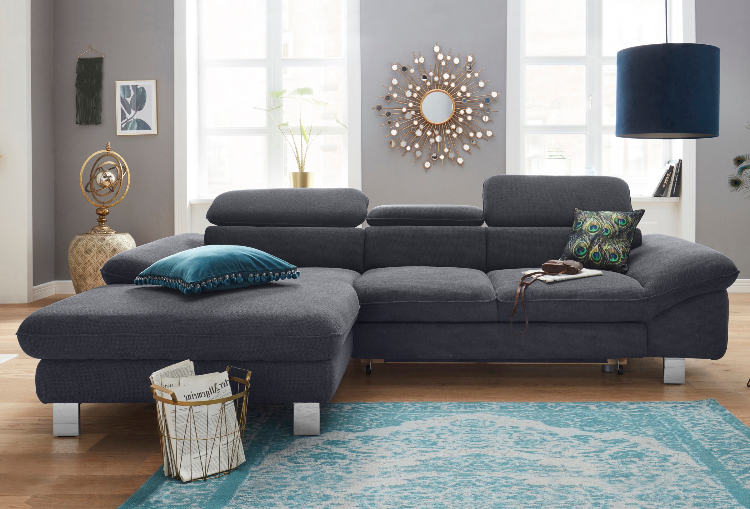 COTTA Polstergarnitur »Driver L-Form«, (Set, 2 tlg.), Set bestehend aus: Ecksofa mit Kopfteilverstellung & Hocker