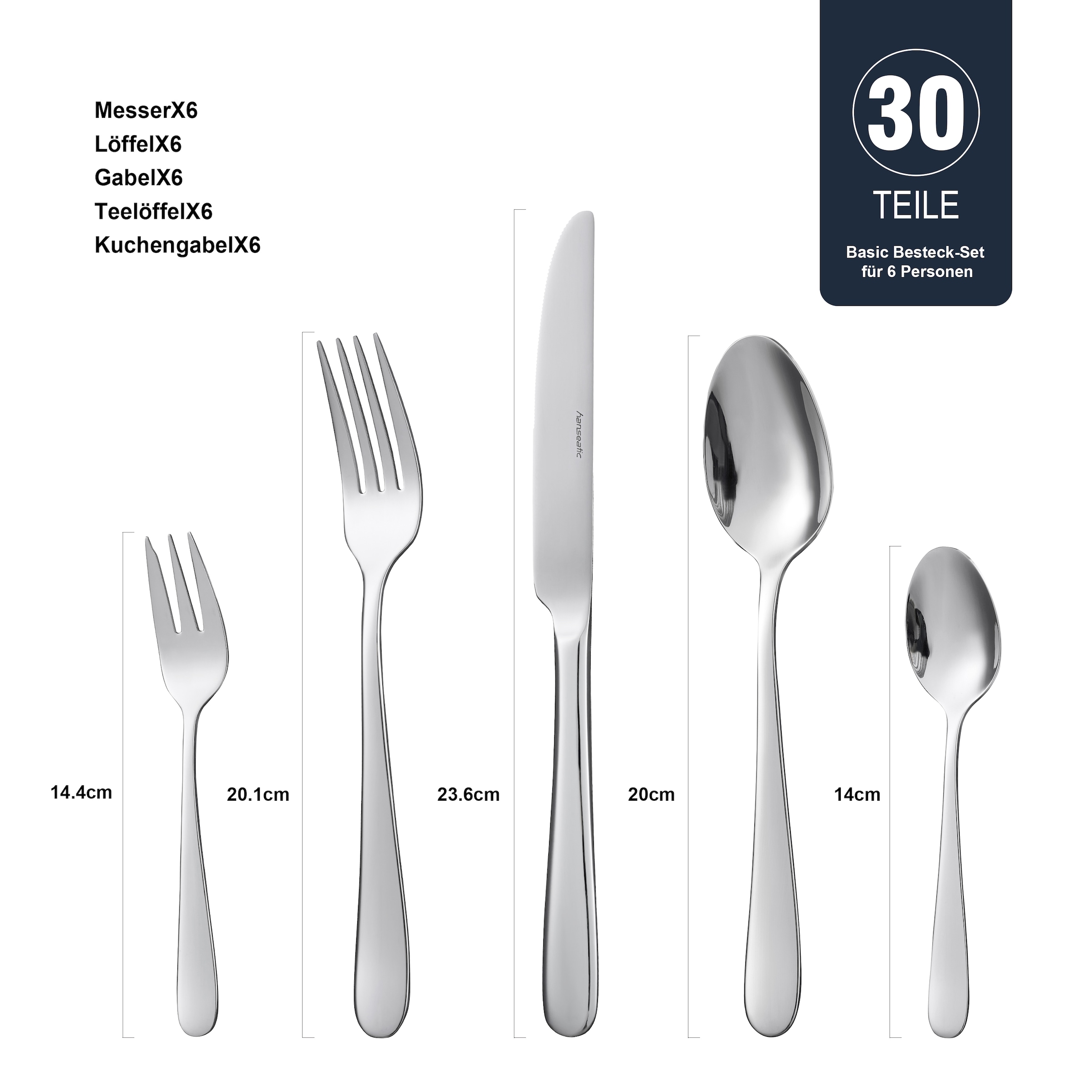 Hanseatic Besteck-Set »BASIC«, (Set, 30 tlg.), modischer Klassiker