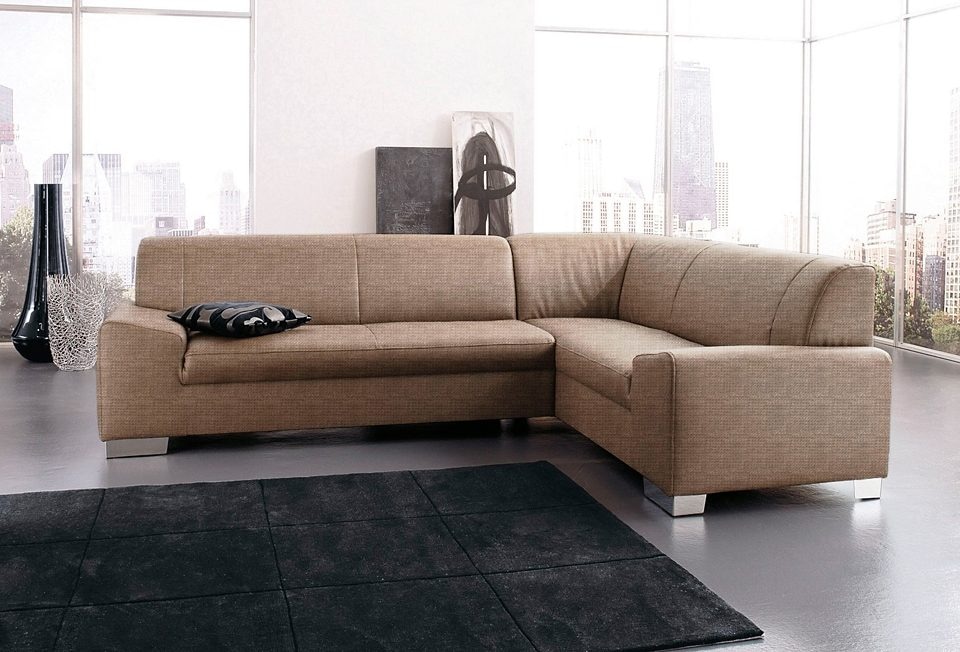 DOMO collection Ecksofa »Alisson, zeitlose Optik, flache Armlehnen, L-Form«, fester Sitzkomfort, wahlweise mit Bettfunktion
