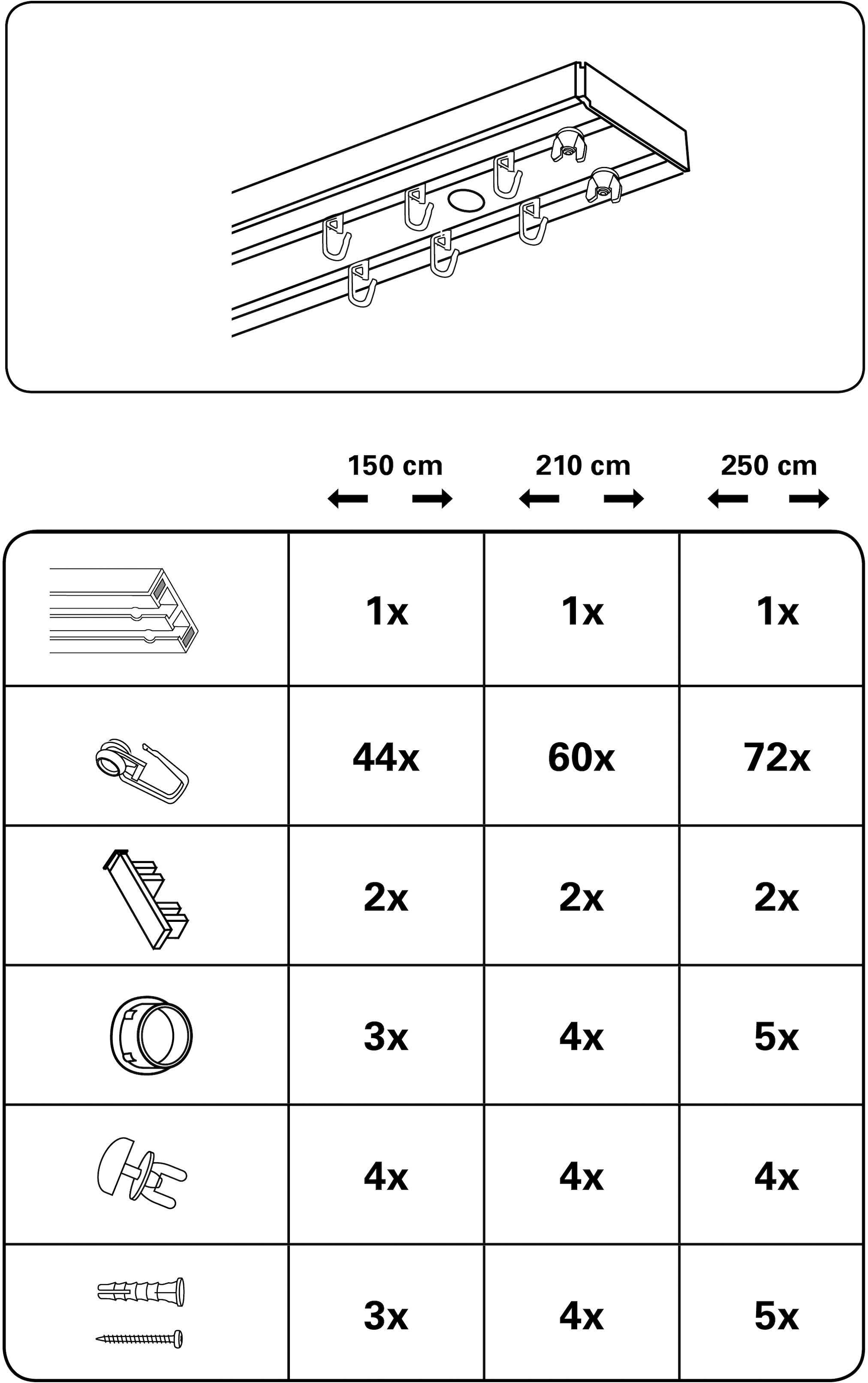 GARDINIA Gardinenschiene »Vorhangschienen GK2«, 2-läufig Set 2 läufig-läufig, Fixmaß