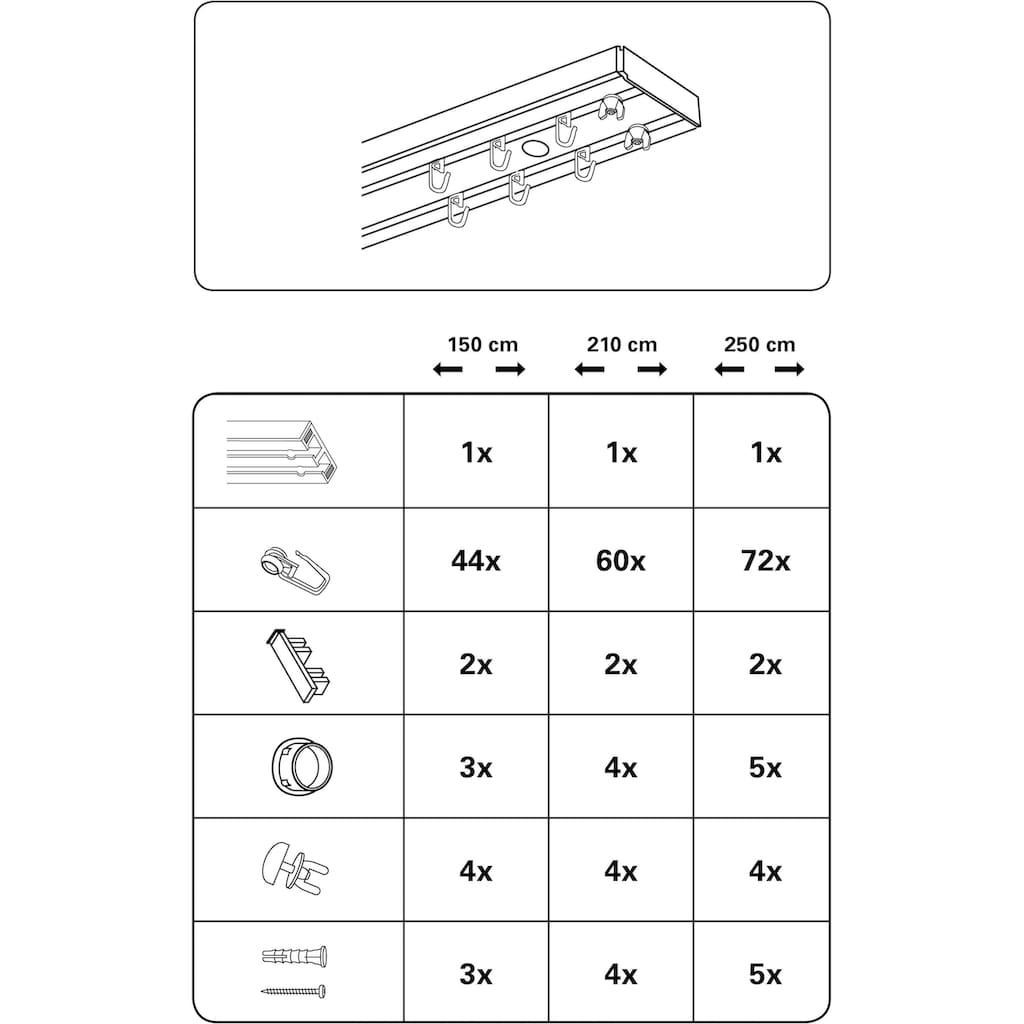 GARDINIA Gardinenschiene »Vorhangschienen Set GK2«, 2 läufig-läufig, Fixmaß