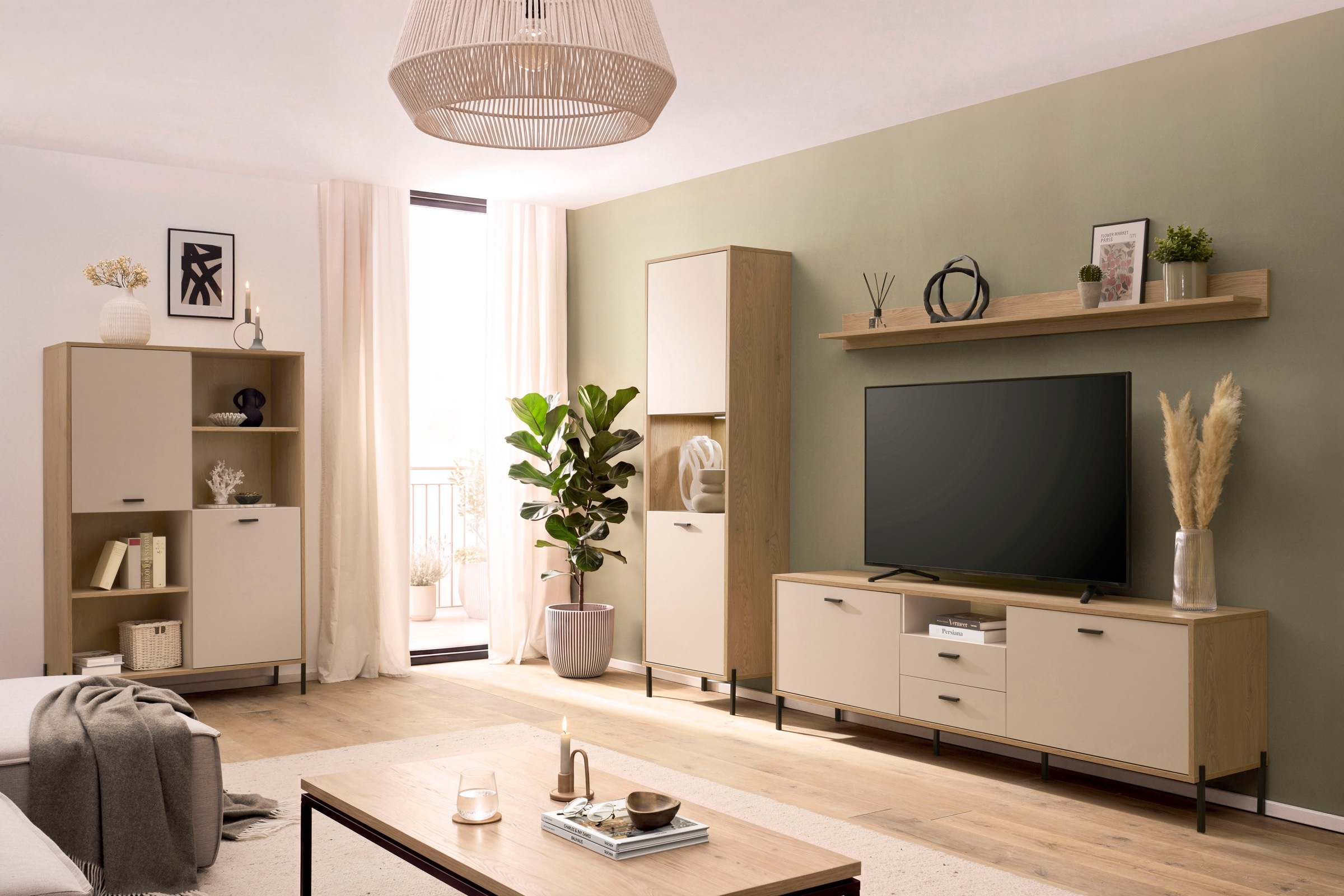 Home affaire Lowboard »Fredericia, TV-Schrank in Kaschmir, moderner TV-Unterschrank, Kommode« zeitlos, schwarze Metallgriffe und -füße, ausreichend Stauraum