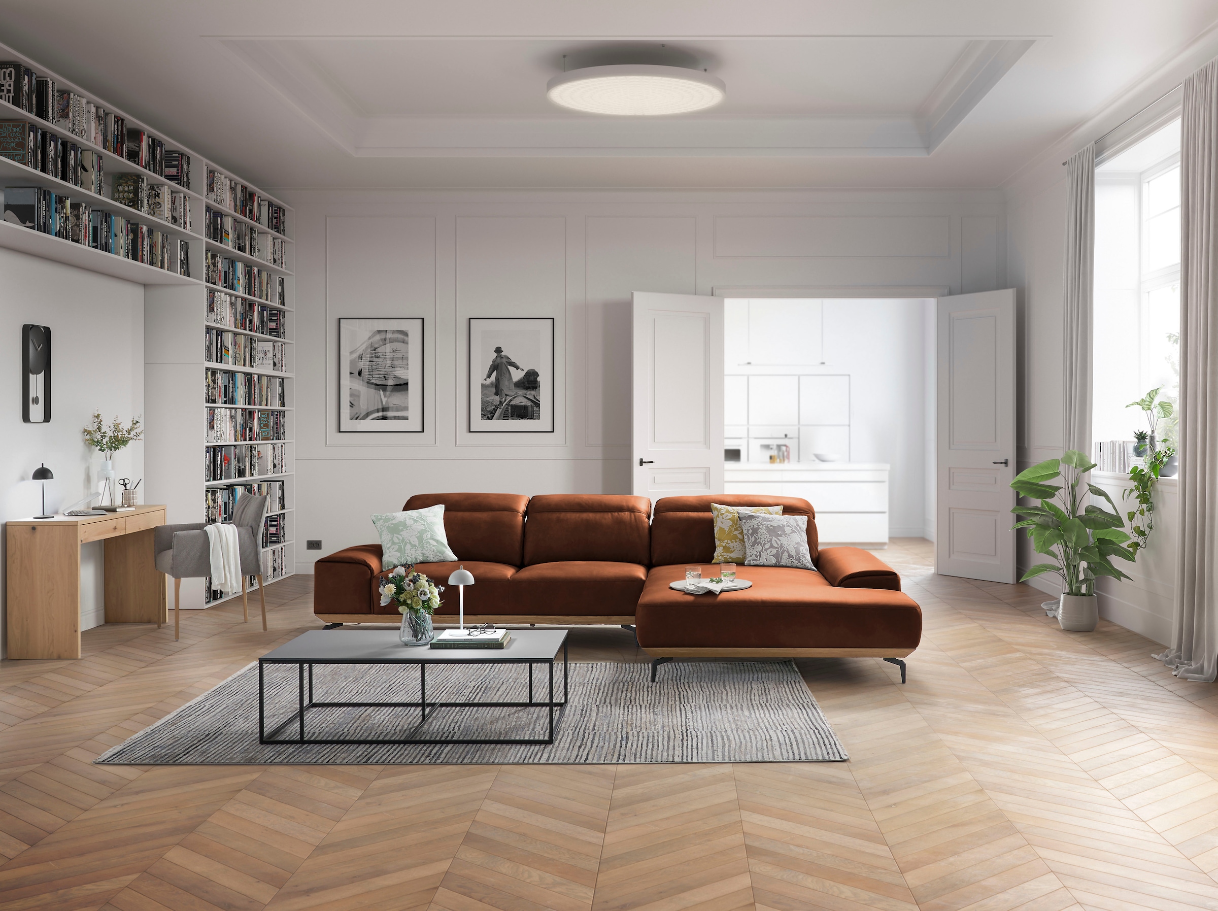 Musterring Wohnlandschaft »MR 2490 Ecksofa mit erstklassigem Sitzkomfort, Long-Life-Leder« Fuß Schwarz, Sitzhöhe 46cm, wahlweise mit Funktionen, Maße 342x207 cm