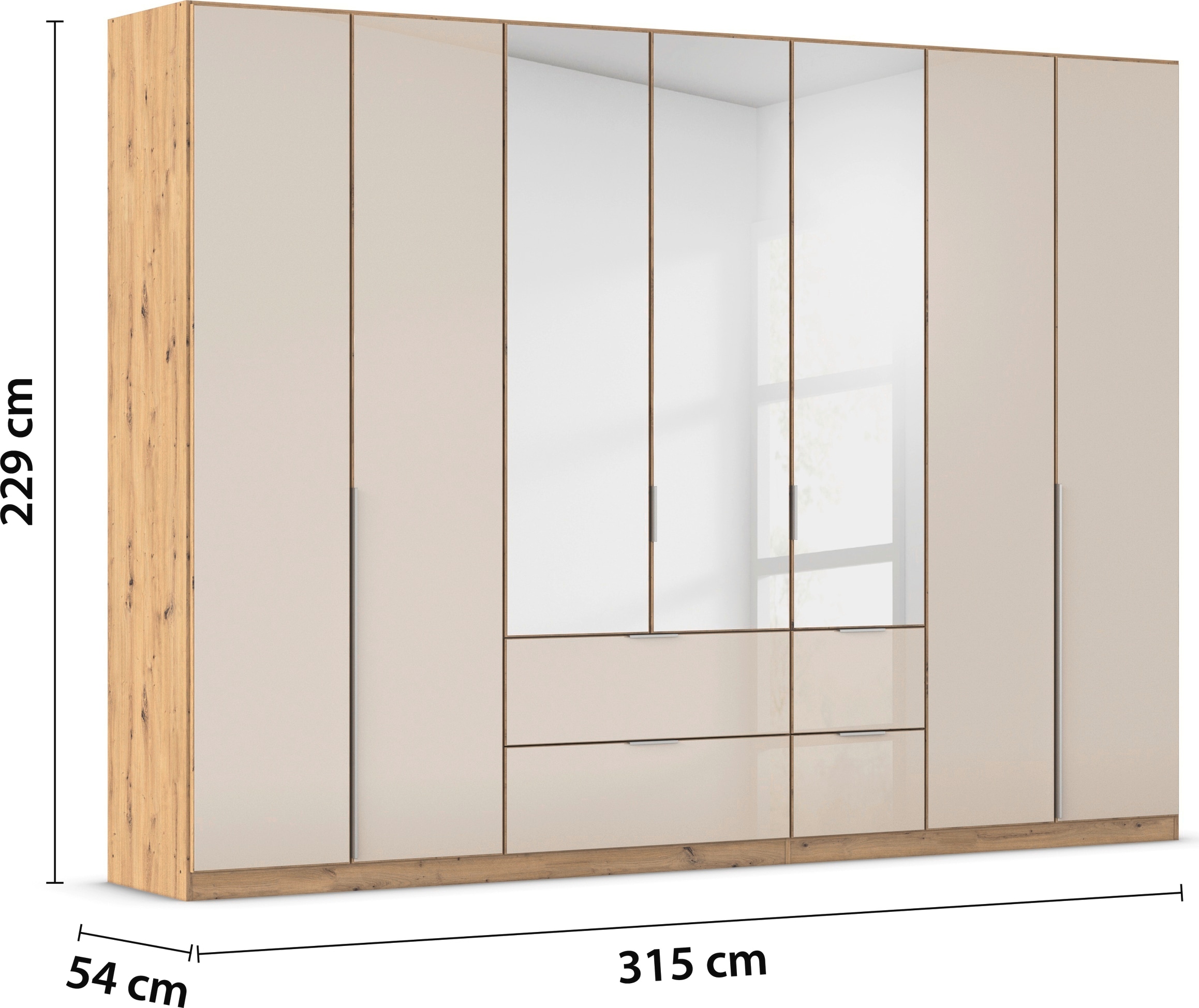 rauch Drehtürenschrank »Kleiderschrank Kleiderschränke Schrank Garderobe AGORDO mit Glasfront«, (in zwei Griff-Farben mit Glasfront), mit Außenschubkästen, in 6 Breiten und 2 Höhen MADE IN GERMANY