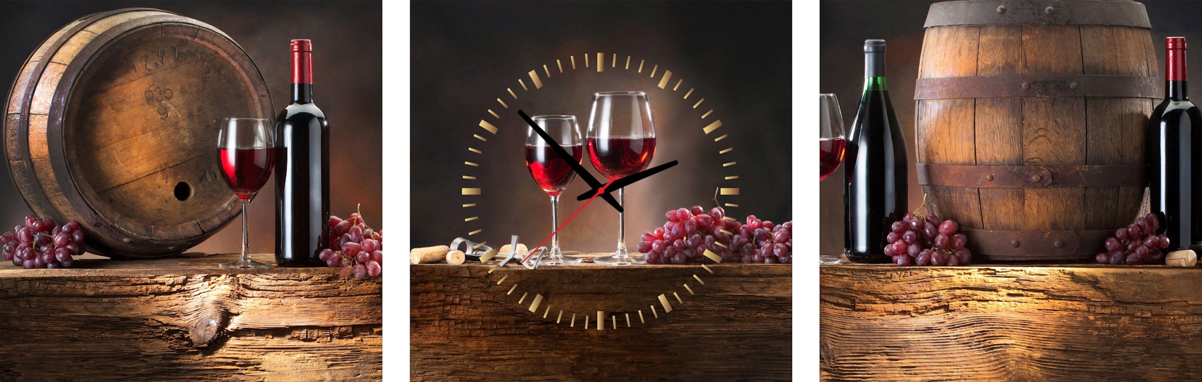 Conni Oberkircher´s Bild mit Uhr »Wine Barrels - Weingläser und Fässer«, Wein, (Set,... kaufen