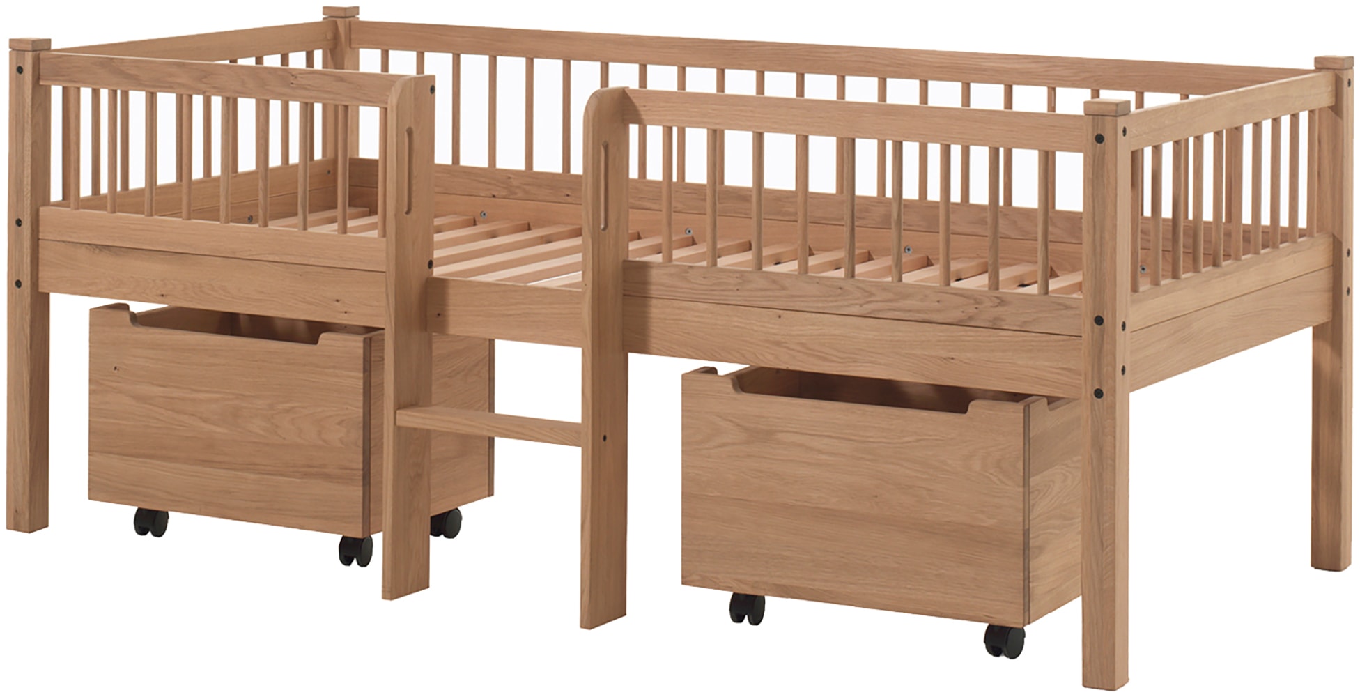 Vipack Massivholzbett »Forrest Made in Europe, stabil und hochwertig gebaut, mit 2 Rollboxen« 90/200 cm, mit Rollrost und Leiter, seitenverkehrt montierbar, 