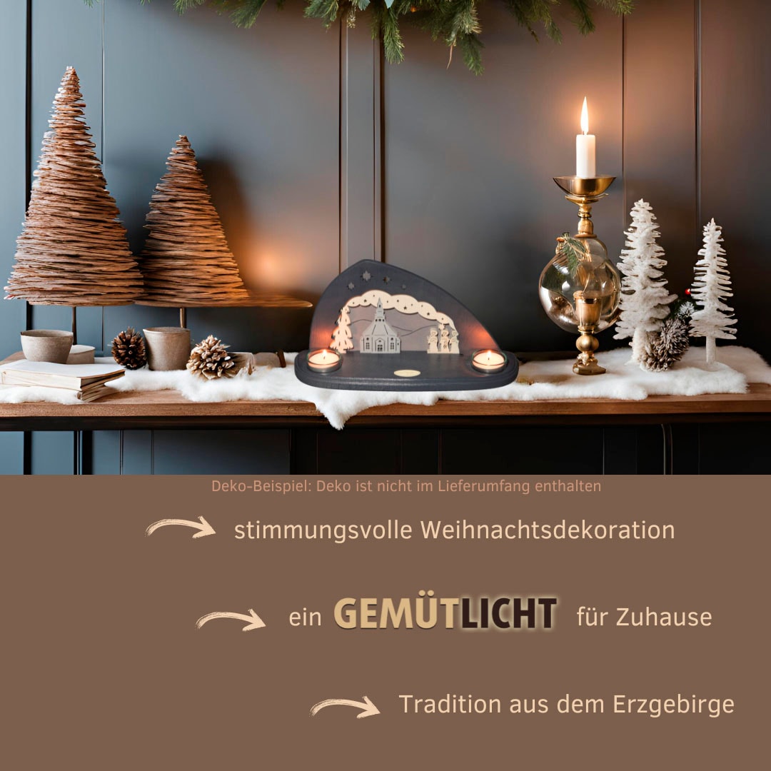 Weigla Teelichthalter »Seiffen, Mini Schwibbogen, Tischdeko für Weihnachten«, (1 St.), Erzgebirge garantiert, Weihnachtsdeko Innen, Weihnachtsbeleuchtung