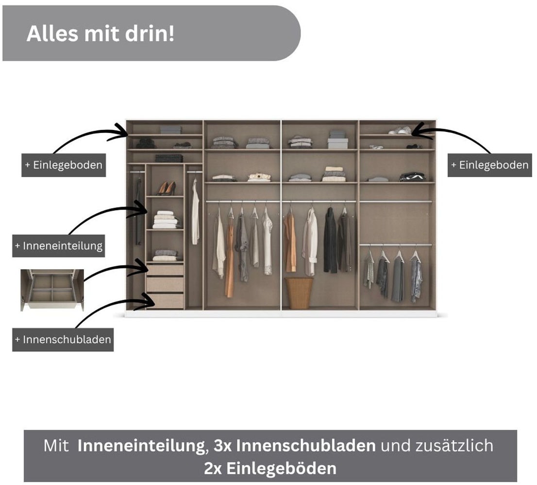 rauch Drehtürenschrank »Kleiderschrank Schrank Garderobe TOPSELLER OTELI inkl. Inneneinteilung«, (erhältlich in Breiten 91-360 cm, ab Breite 136cm inkl. Innenschubladen), mit zusätzlichen Einlegeböden, optional mit Spiegel MADE IN GERMANY