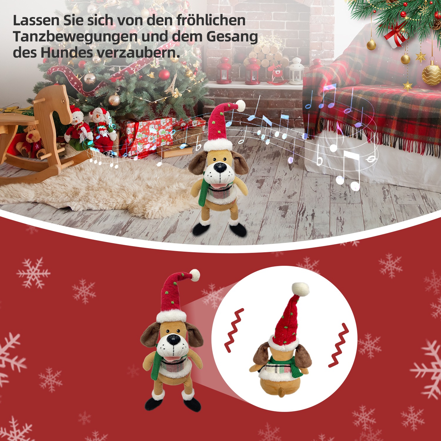 SHX Weihnachtsfigur »Singender und schaukelnder Hund«, Bewegung, lebhafte Musik