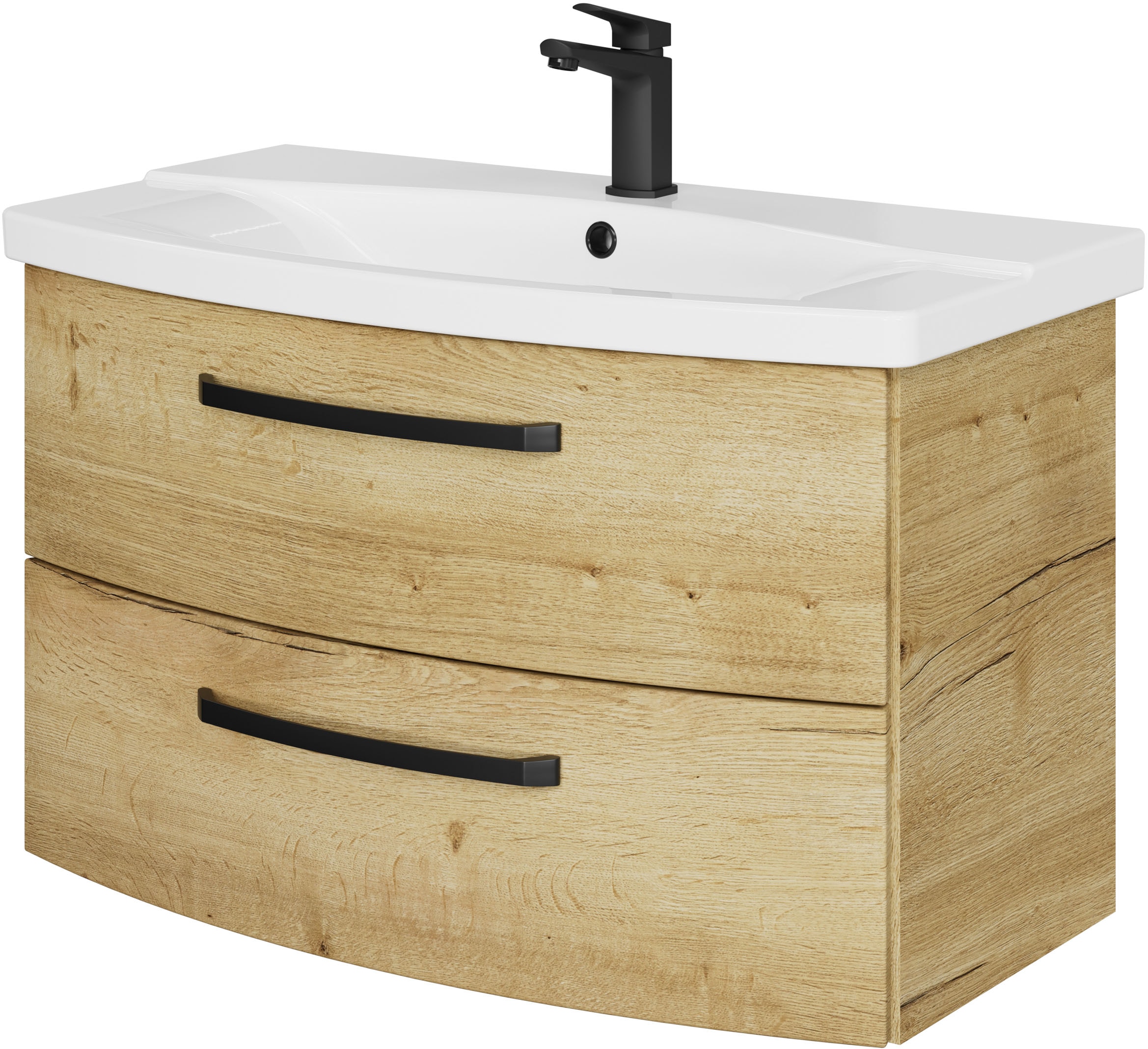 Saphir Waschtisch "Serie 4010 Keramik-Waschtisch mit Unterschrank, 84 cm breit" Waschplatz mit 2 Schubladen, Badmöbel-Set mit Waschtisch