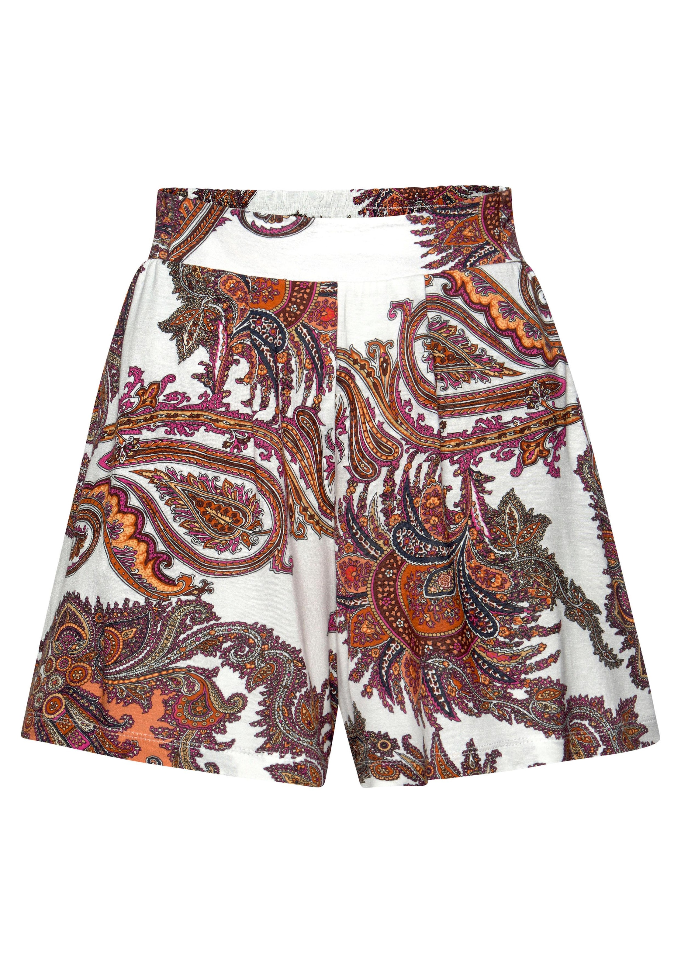 LASCANA Strandshorts, mit Bindeband und Paisleydruck, elastischer Bund, kurze Hose