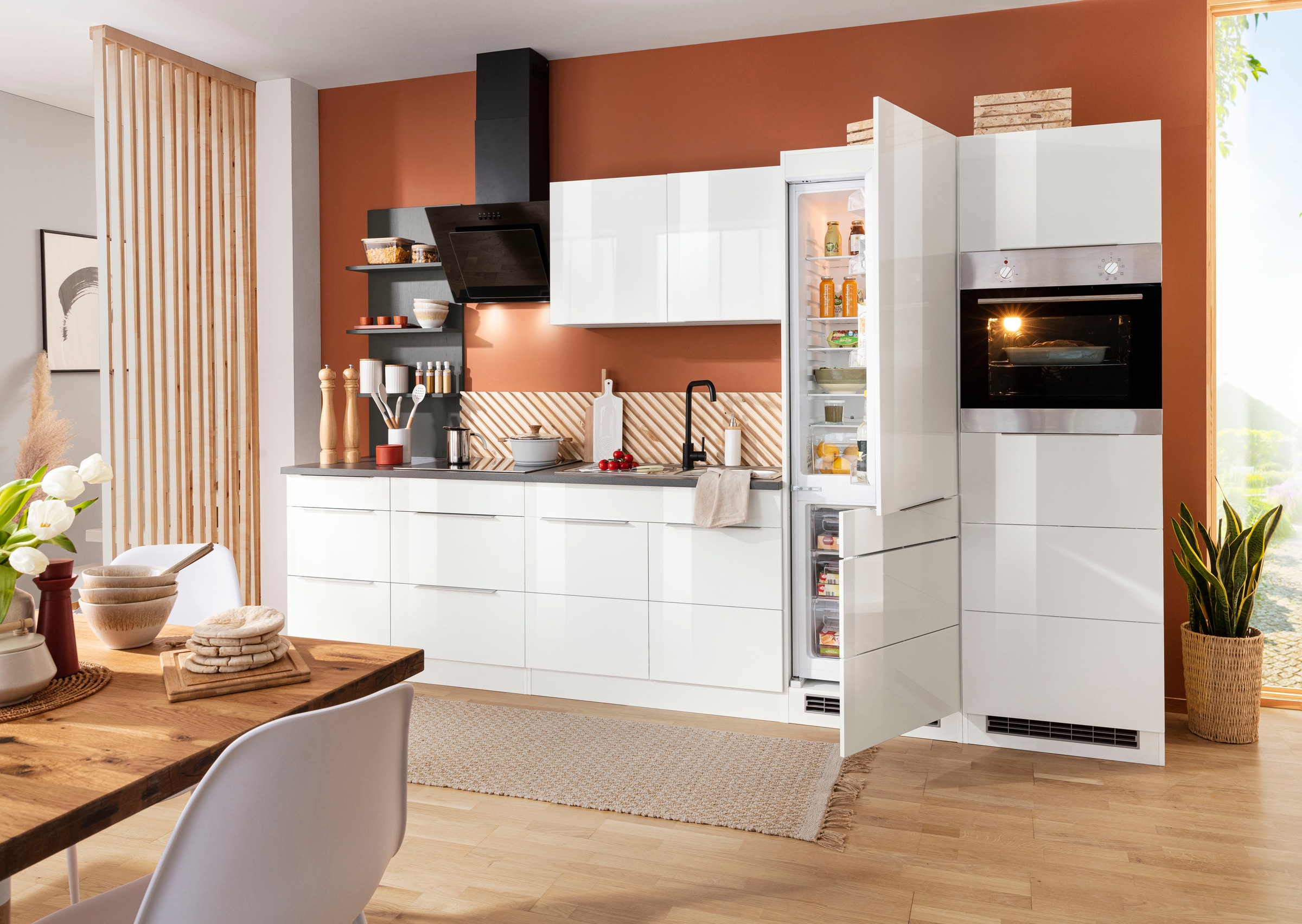 KOCHSTATION Küchenzeile »KS-Brindisi Breite 330 cm«, wahlweise mit E-Geräten und Induktion, mit MDF-Fronten und Regal