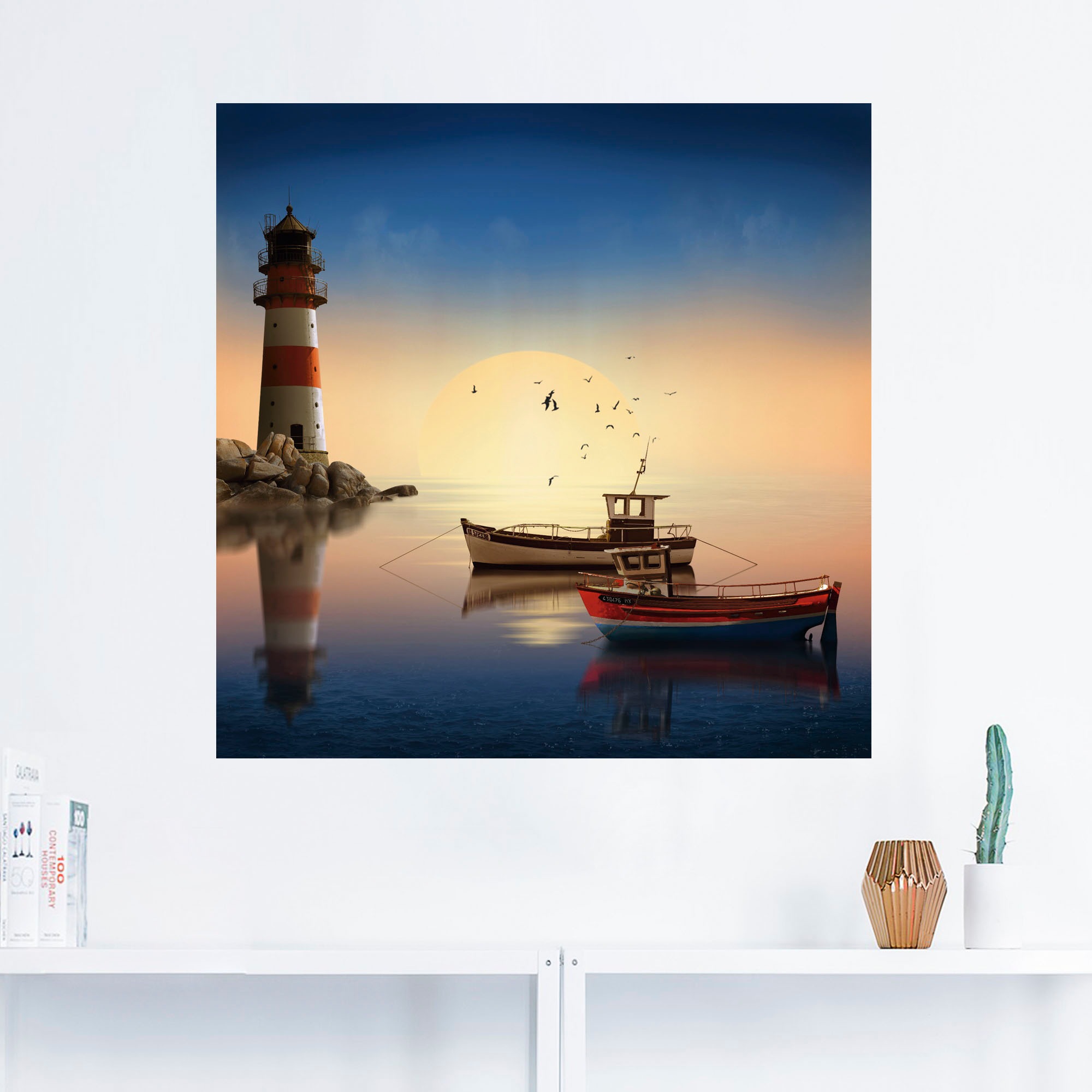 Artland Wandbild »Kleiner Hafen mit Leuchtturm«, Gebäude, (1 St.), als Leinwandbild, Wandaufkleber in verschied. Größen