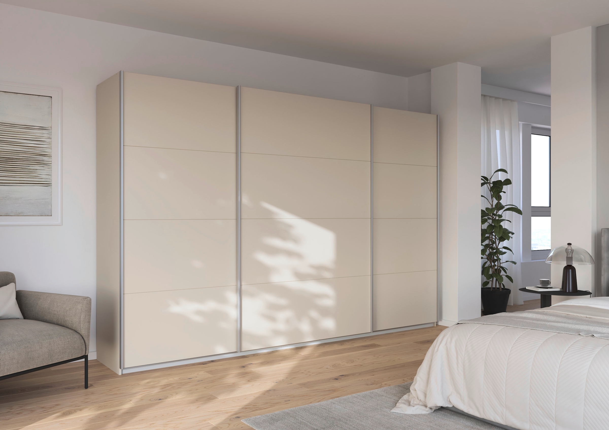 rauch Schwebetürenschrank »Kleiderschrank Schrank Garderobe AGORDO mit Dekor- oder Hochglanzfront«, (in zwei Griff-Farben), durchdachte Innenausstattung, in 4 Breiten und 2 Höhen MADE IN GERMANY