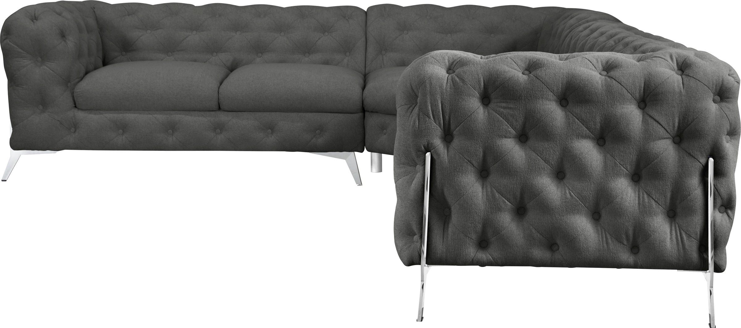 Leonique Chesterfield-Sofa »Amaury L-Form«, großes Ecksofa, Chesterfield-Optik, Breite 323 cm, Fußfarbe wählbar