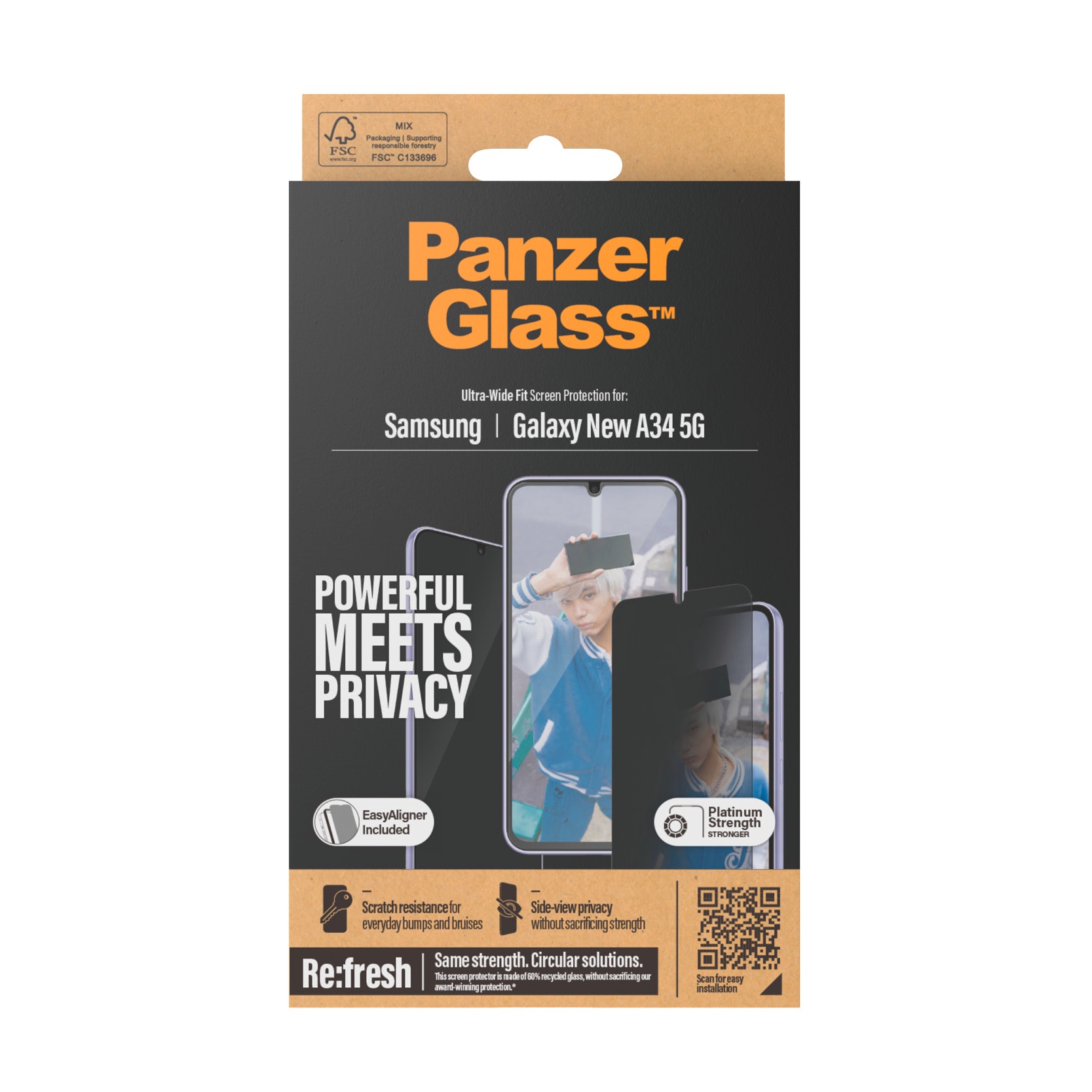 PanzerGlass Displayschutzglas »Ultra Wide Fit Privacy Screen Protector«, für Samsung Galaxy A35 5G, Blickschutz Displayschutzfolie Displayschutz Kratz-& Stoßfest