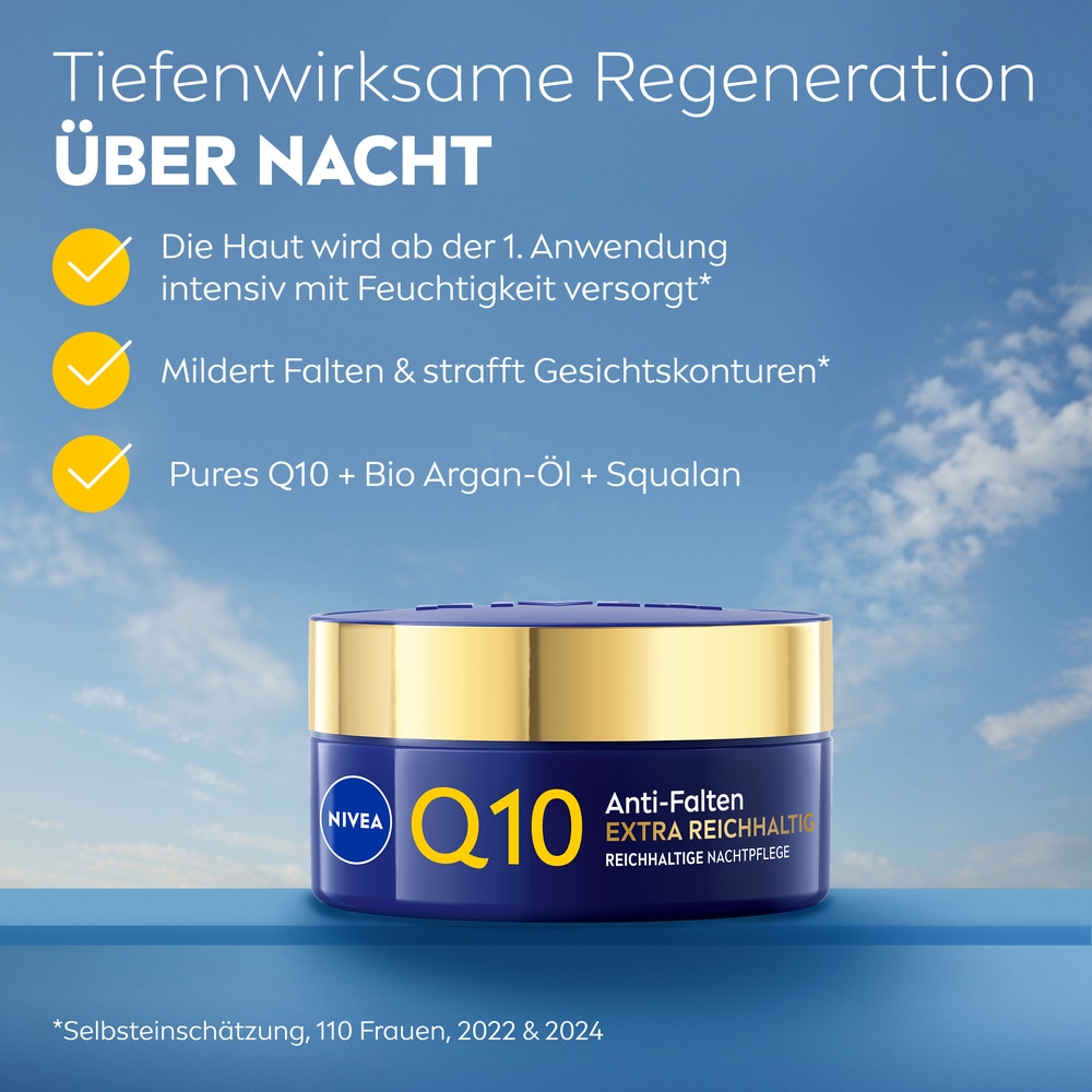 Nivea Nachtcreme »Q10 ANTI-FALTEN EXTRA-REICHHALTIG NACHTPFLEGE« speziell für trockene bis sehr trockene Haut