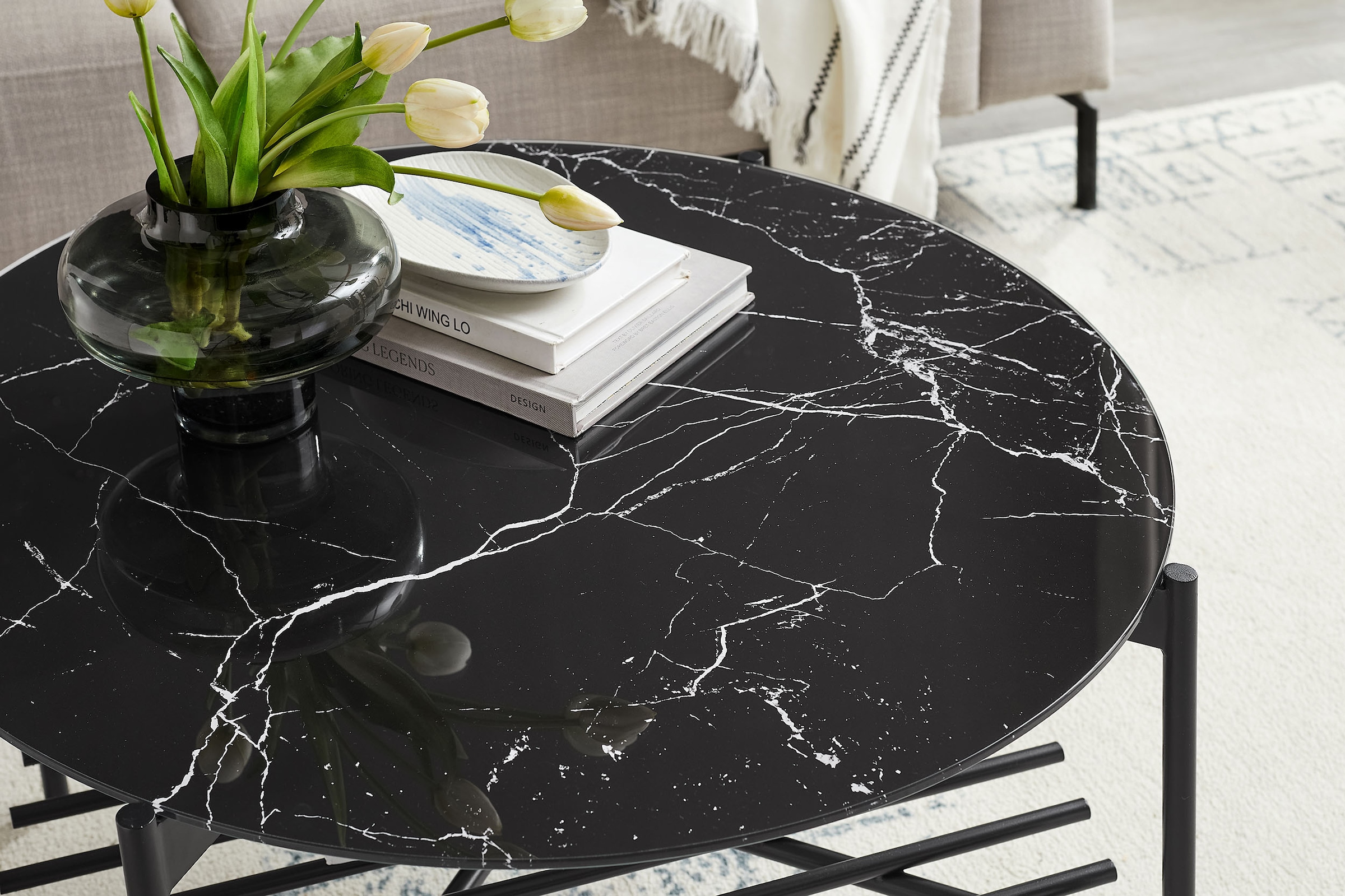 SalesFever Couchtisch, (1 St.), Glasplatte in Marmoroptik