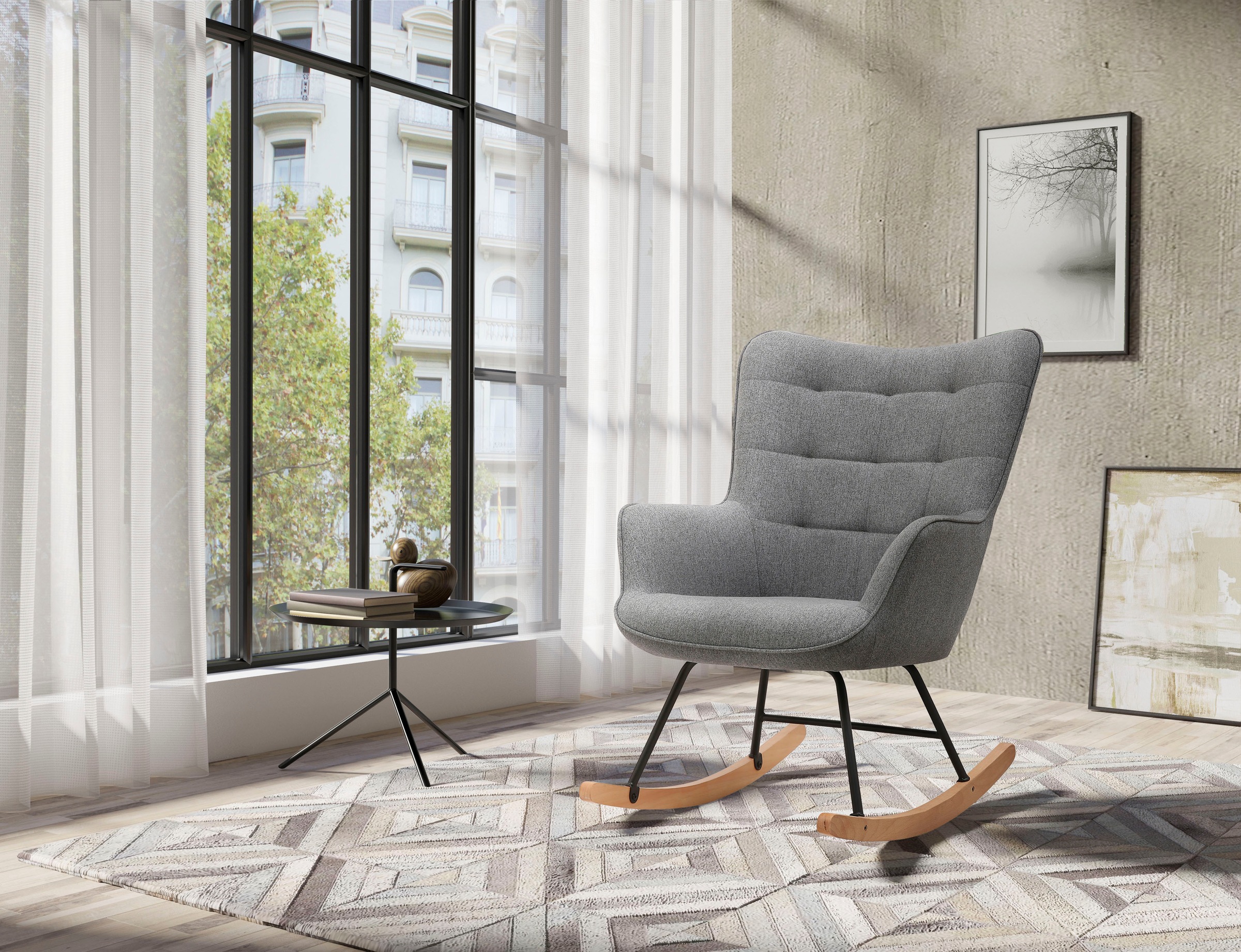 byLIVING Schaukelstuhl »Richie«, 1 St., moderne Metallbeine mit Holzkufe, in Webstoff oder Cord erhältlich