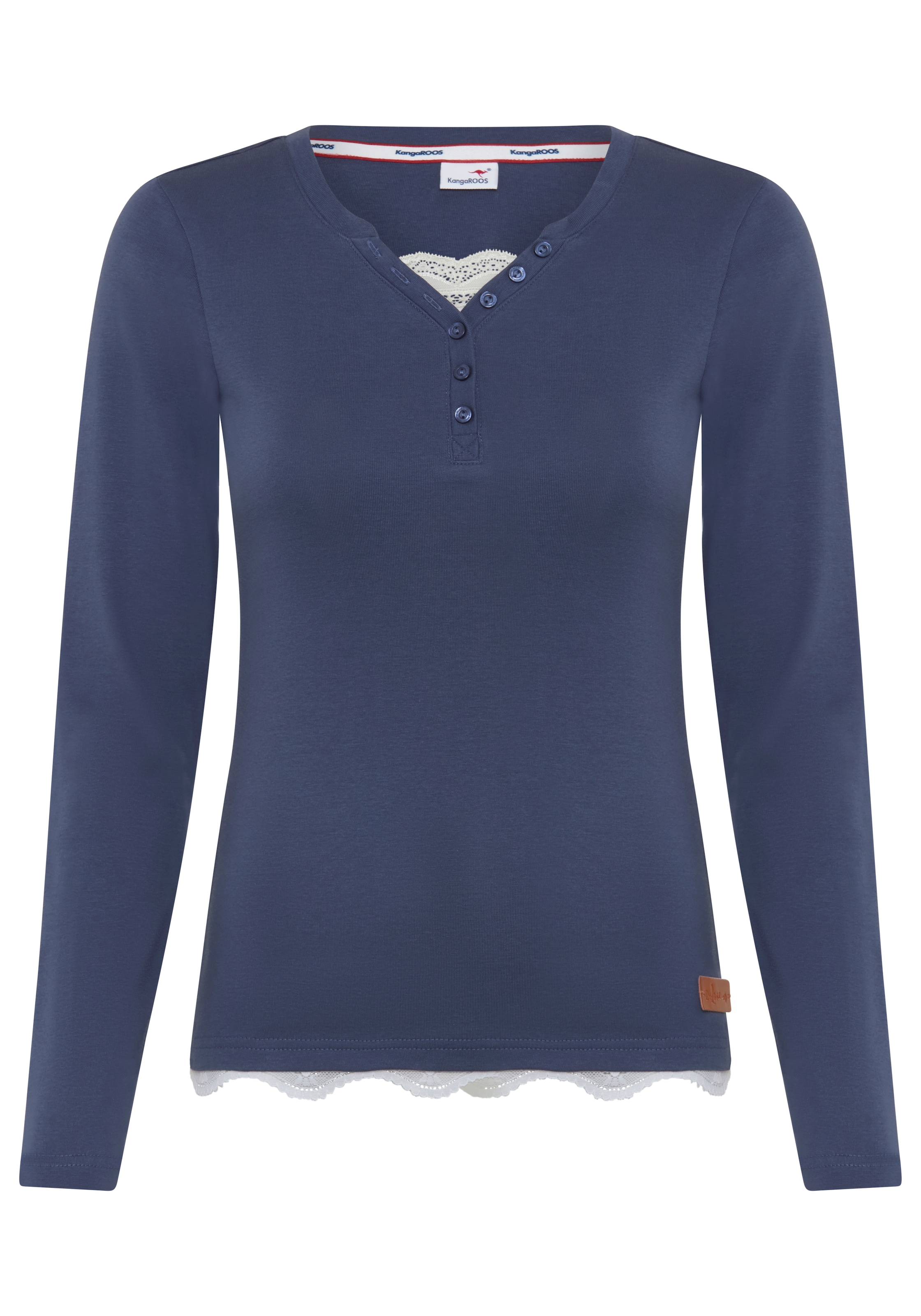 KangaROOS 2-in-1-Langarmshirt mit herzförmigem Ausschnitt, schmale Passform, hüftlange Schnittform