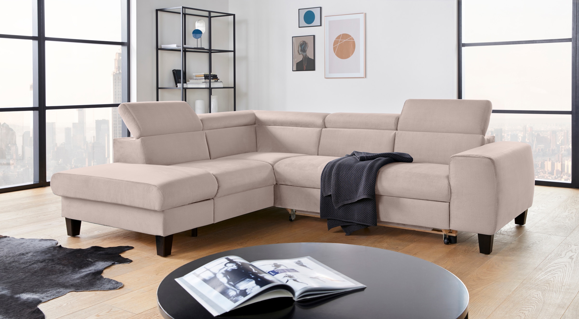 COTTA Ecksofa »Morven L-Form« wahlweise mit Bettfunktion, Bettkasten & Wireless-Charger