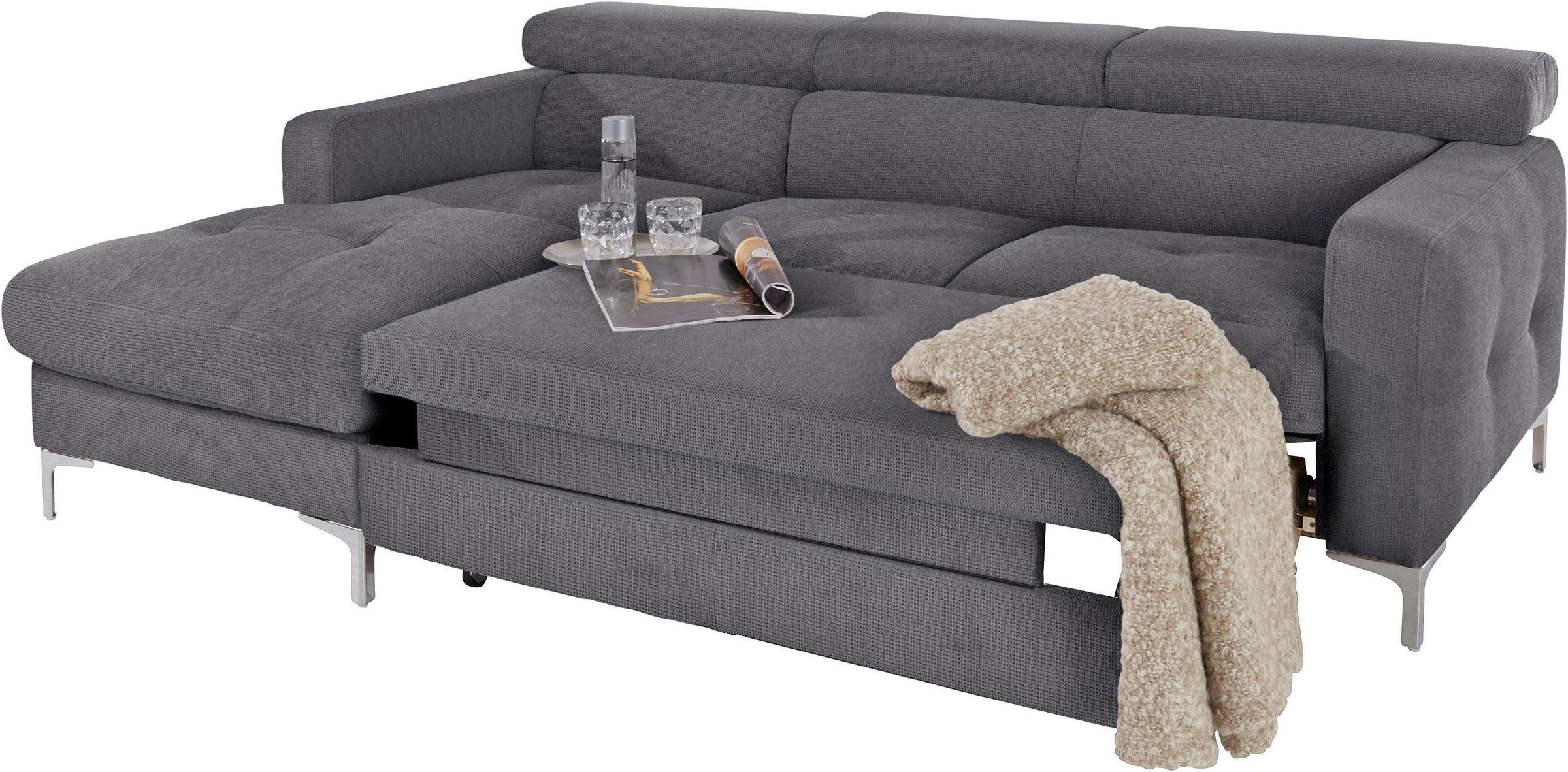 COTTA Polstergarnitur »Sammy L-Form«, (Set), Set bestehend aus: Ecksofa mit Kopfteilverstellung & Hocker