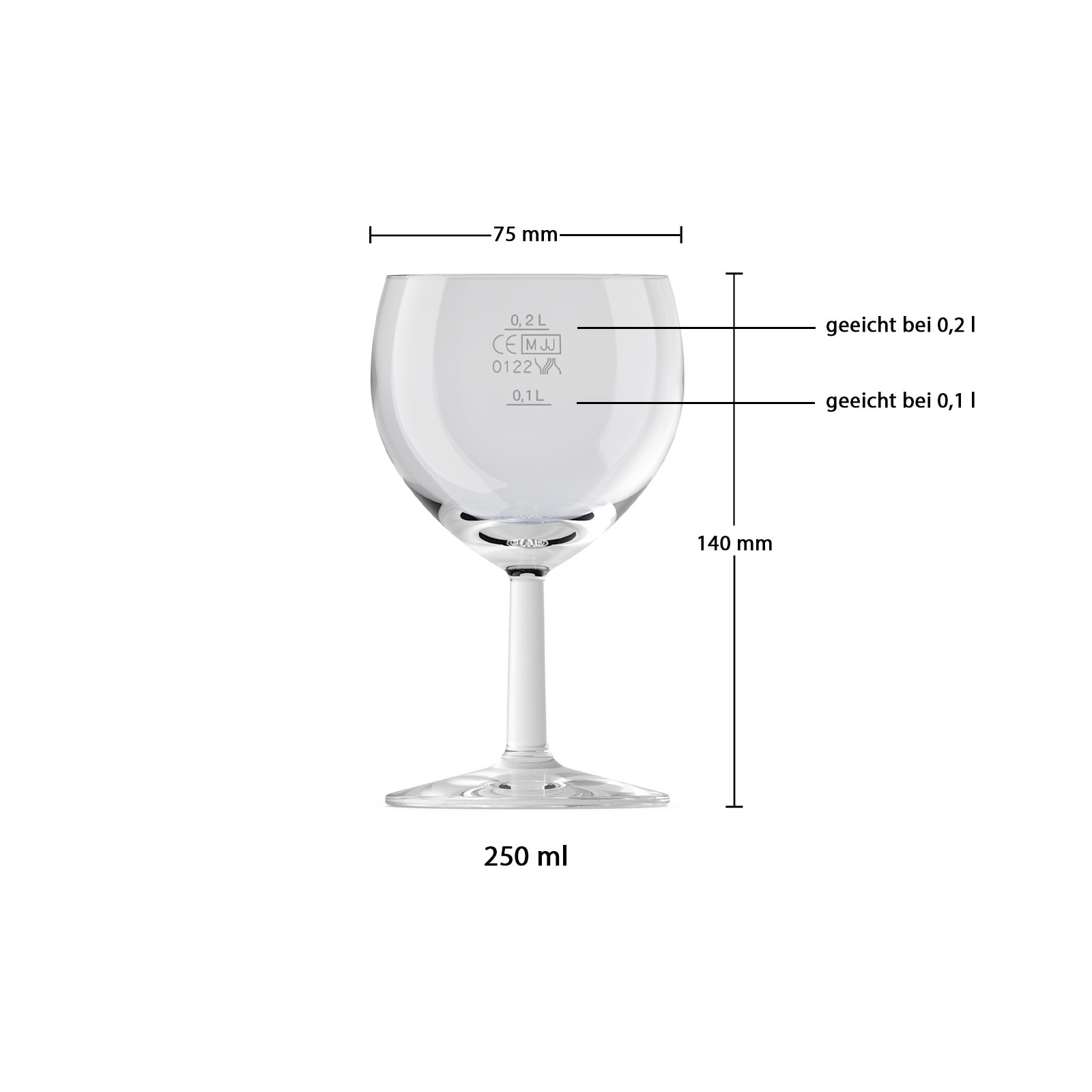 van Well Weinglas »Weingläser geeicht Ballon Profi 0,1 l + 0,2 l 24er Set transparent« Spülmaschinenfest, Geeicht
