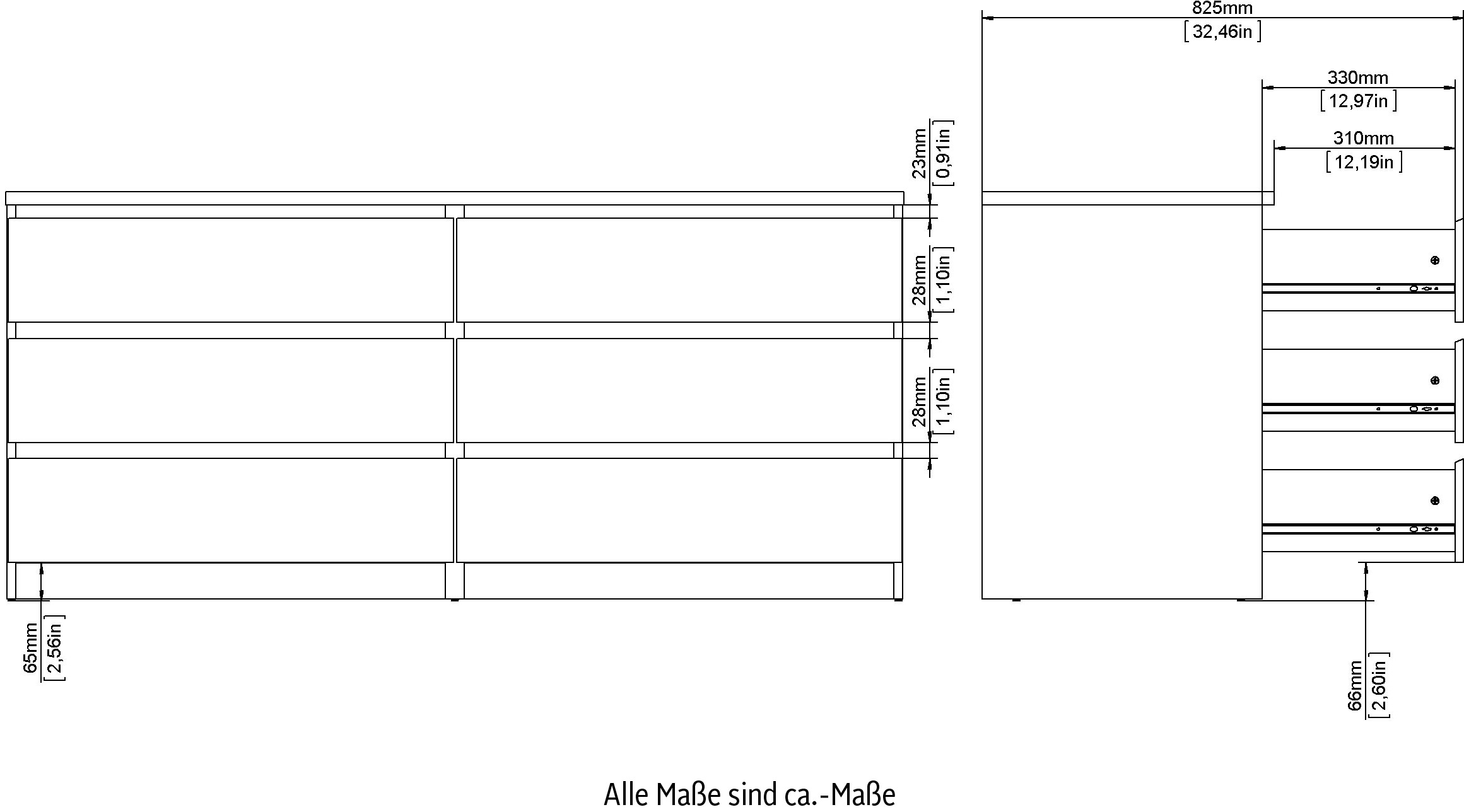 INOSIGN Kommode »Naia«, Hochglanz-Optik, mit abgerundeten Schubladenkanten auf Metallgleiter