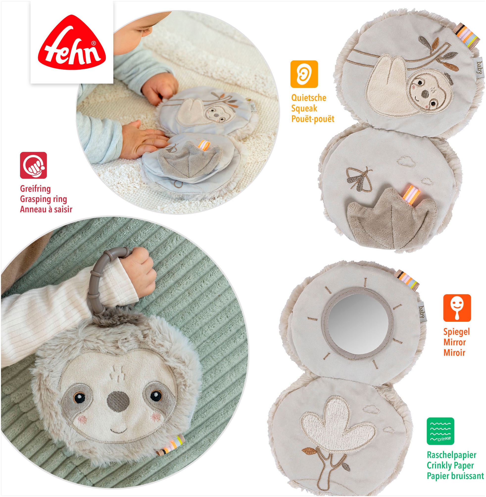 Fehn Greifspielzeug »Lazy, Crazy & Pink, Stoffbuch Faultier«